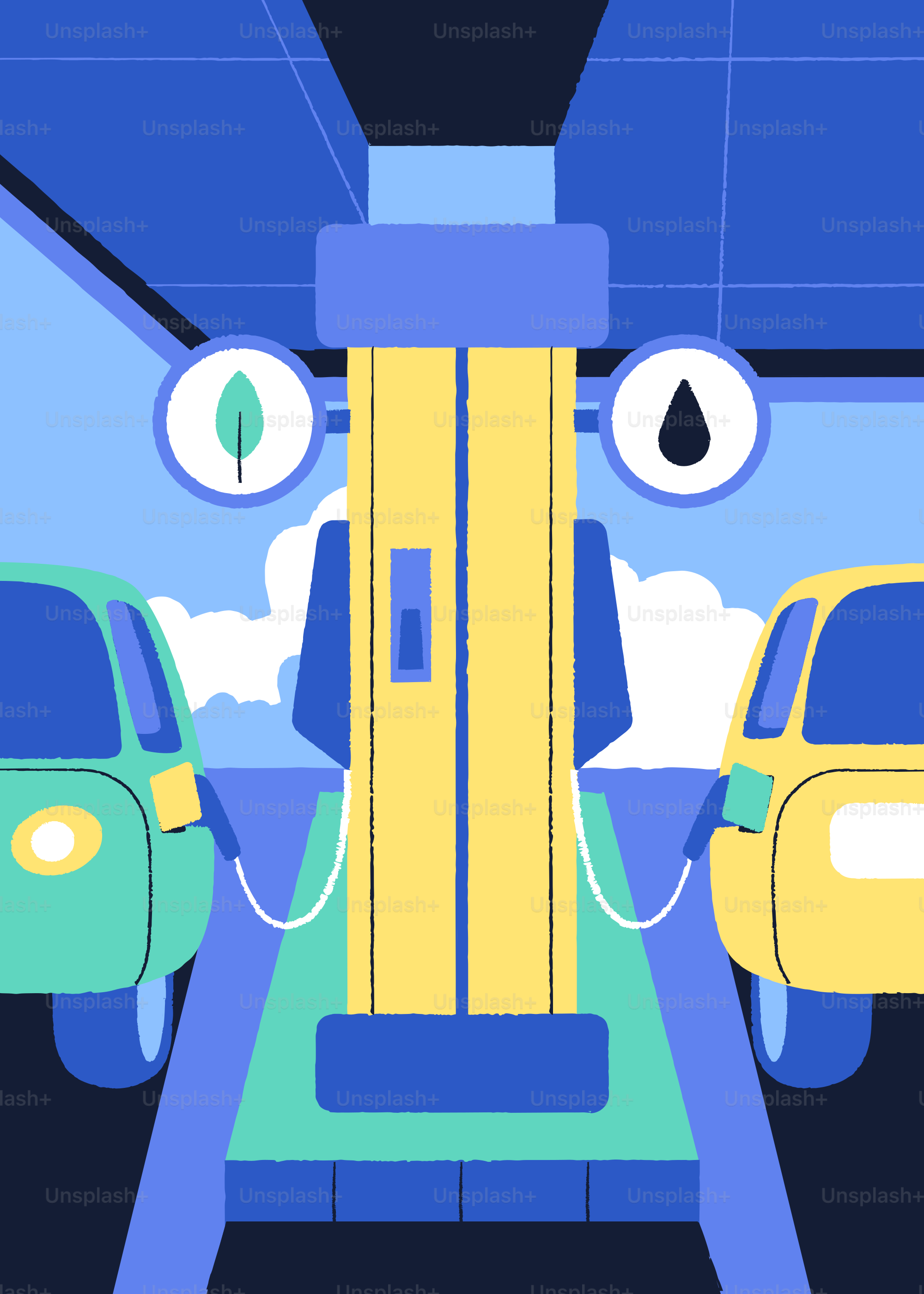 Electric cars charging at a futuristic station.