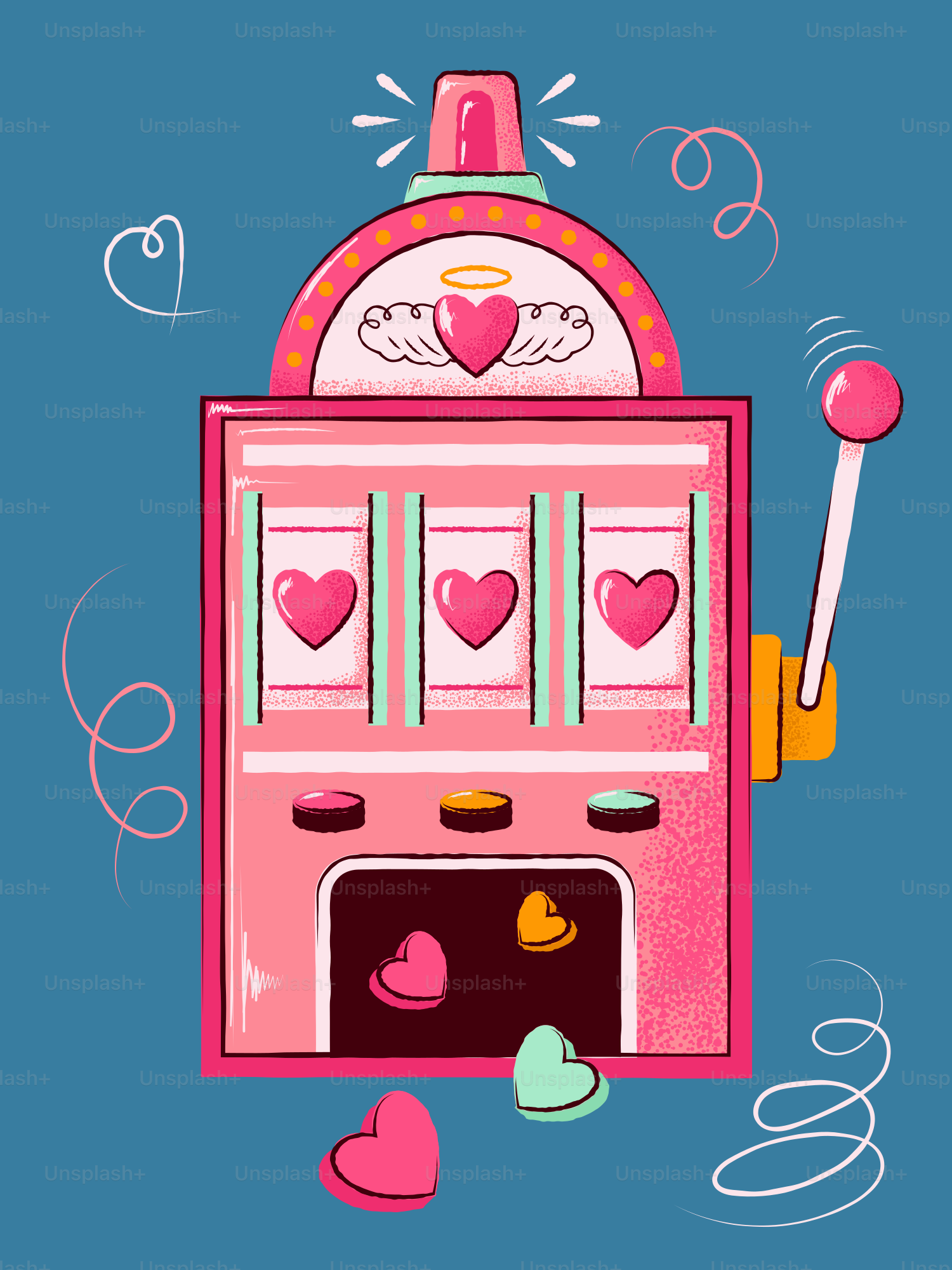 Pink slot machine with hearts and wings