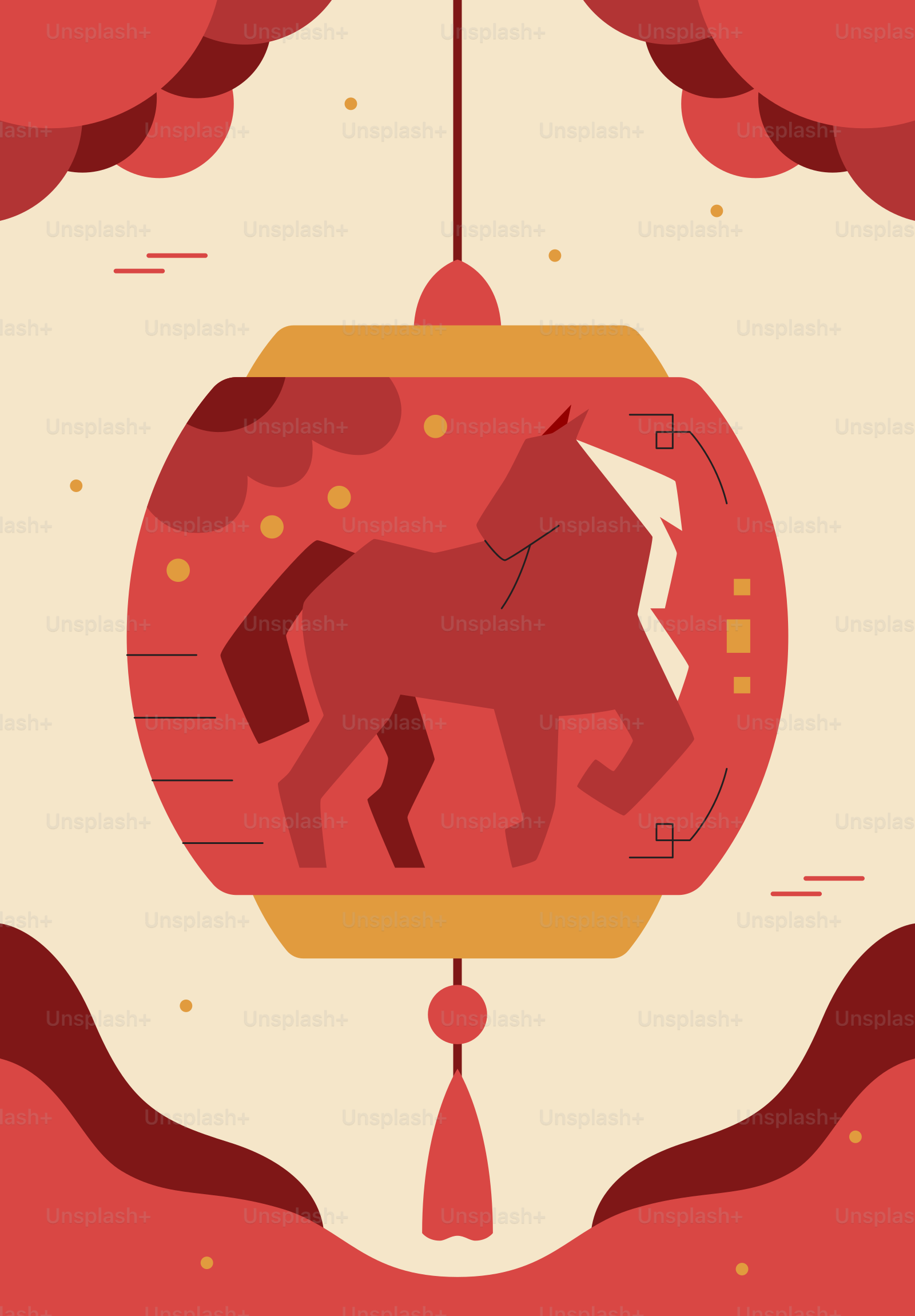 Red lantern with horse silhouette for chinese new year.