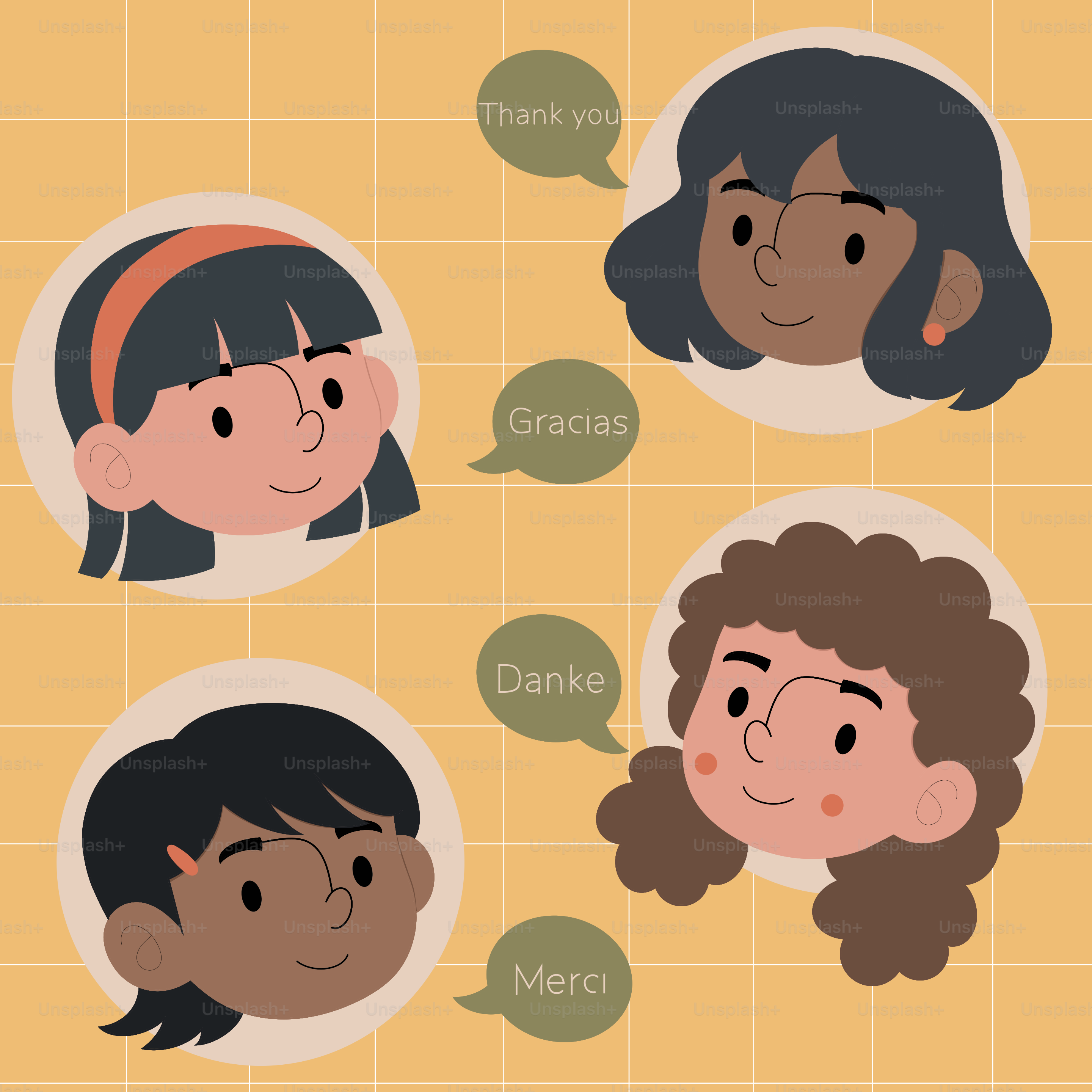 Kinder, die in verschiedenen Sprachen danken.