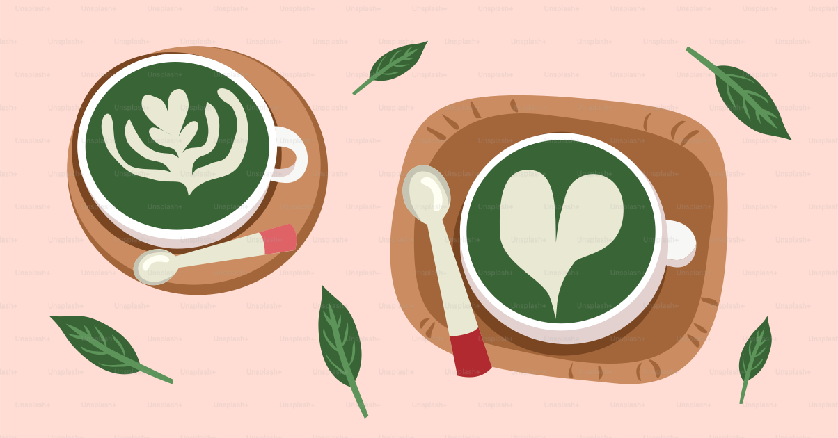 Two cups of green tea with latte art