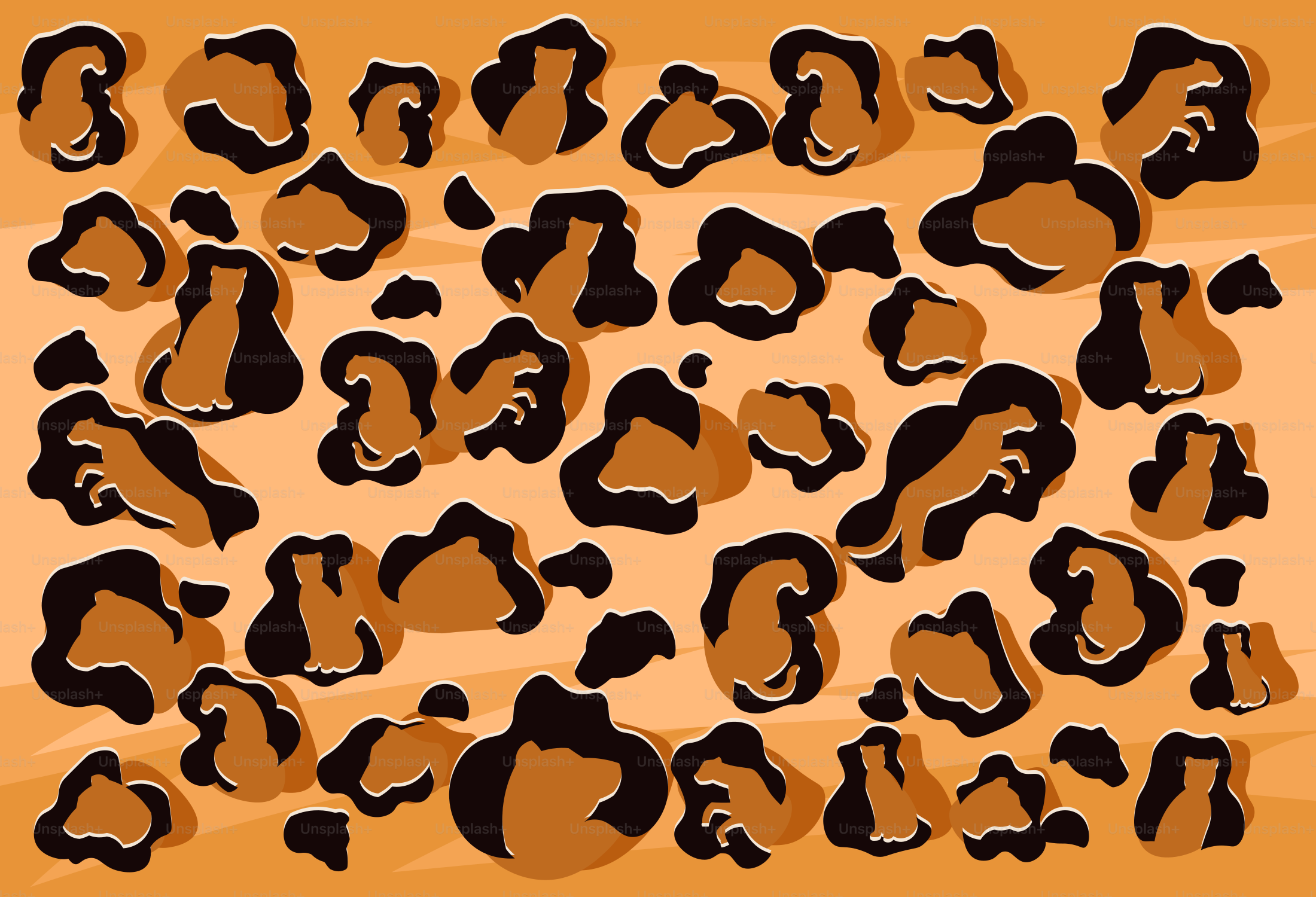 A pattern of leopard spots on an orange background