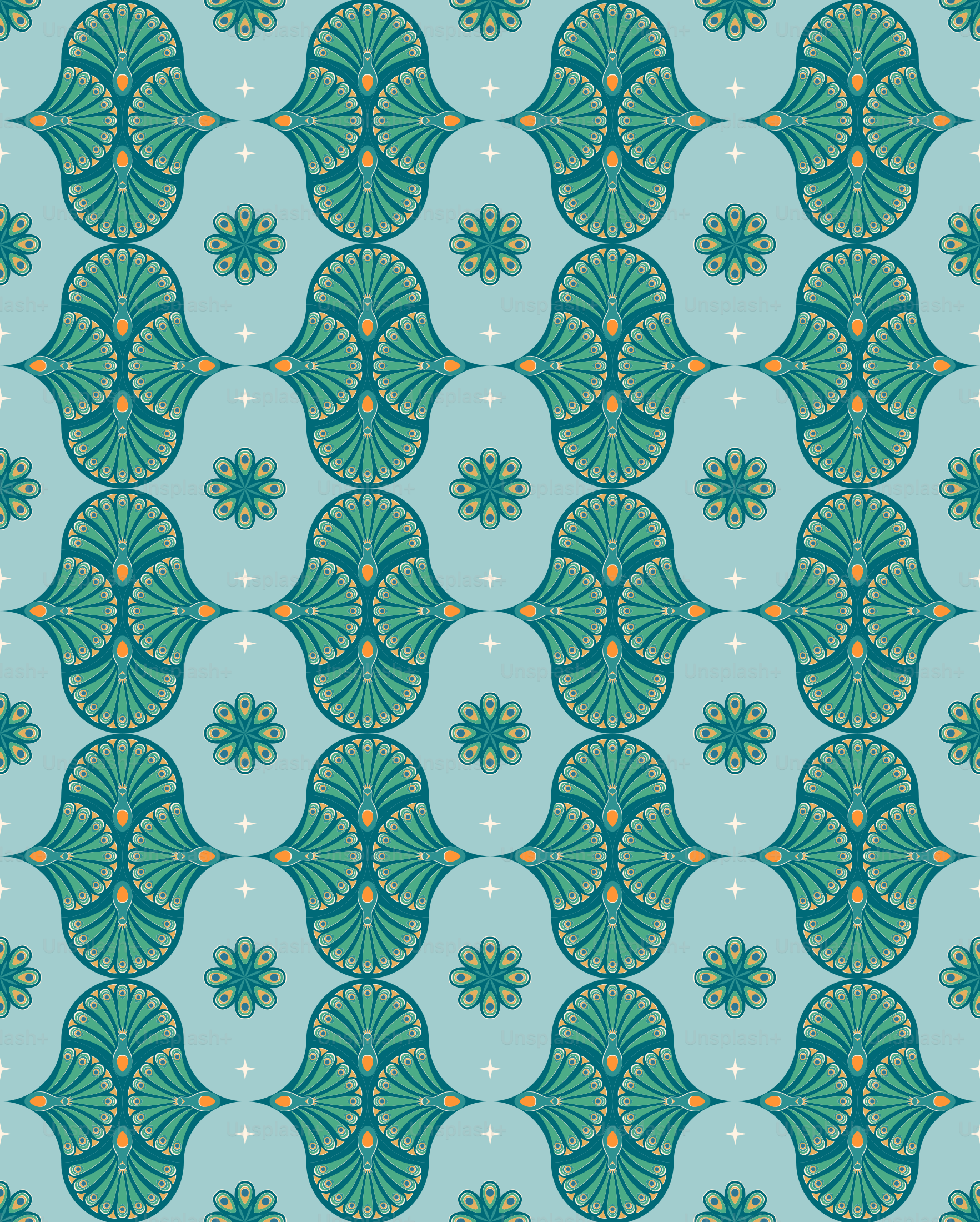 A repeating pattern of stylized green floral motifs on blue. vector ...