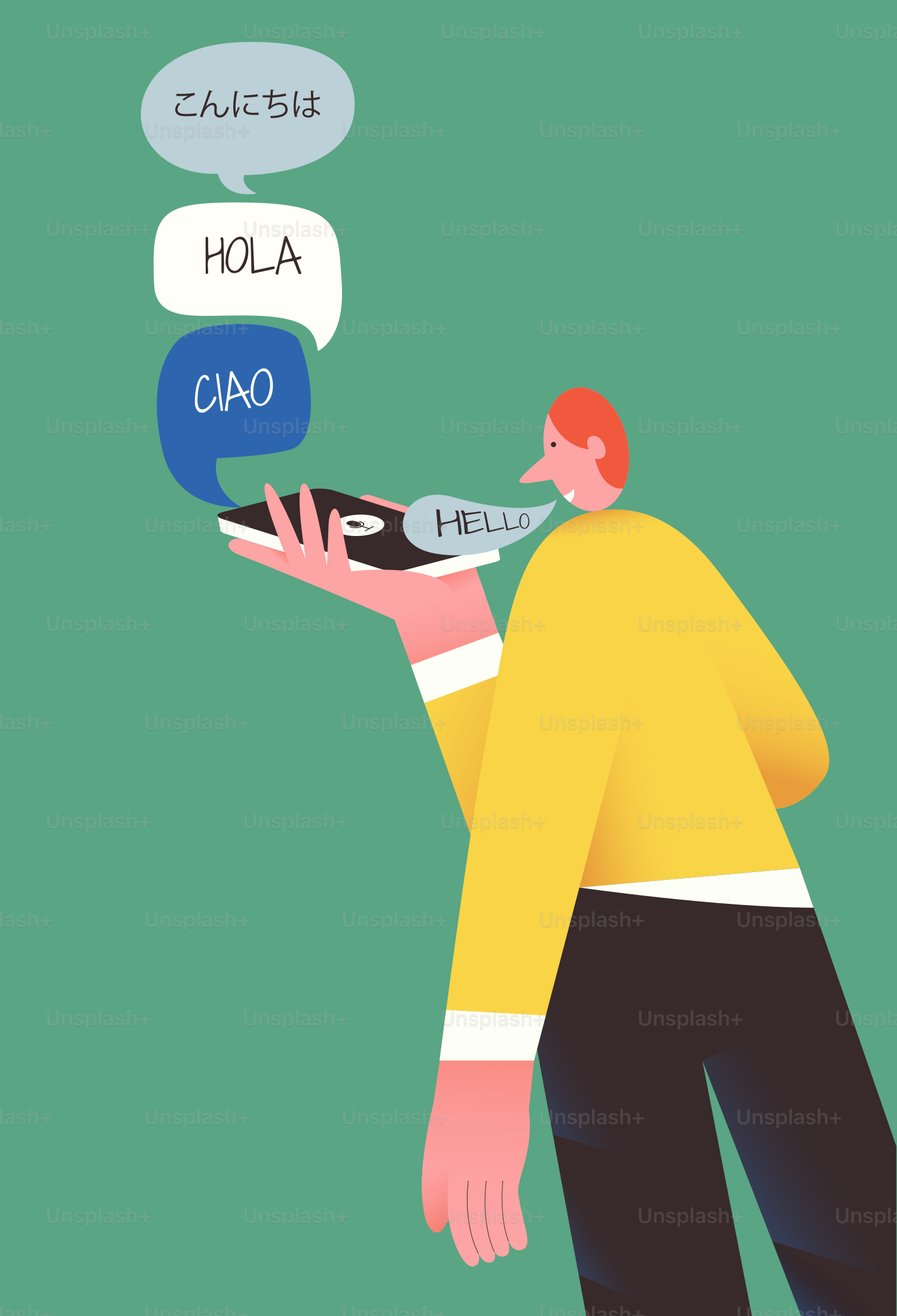 Man using phone for language translation