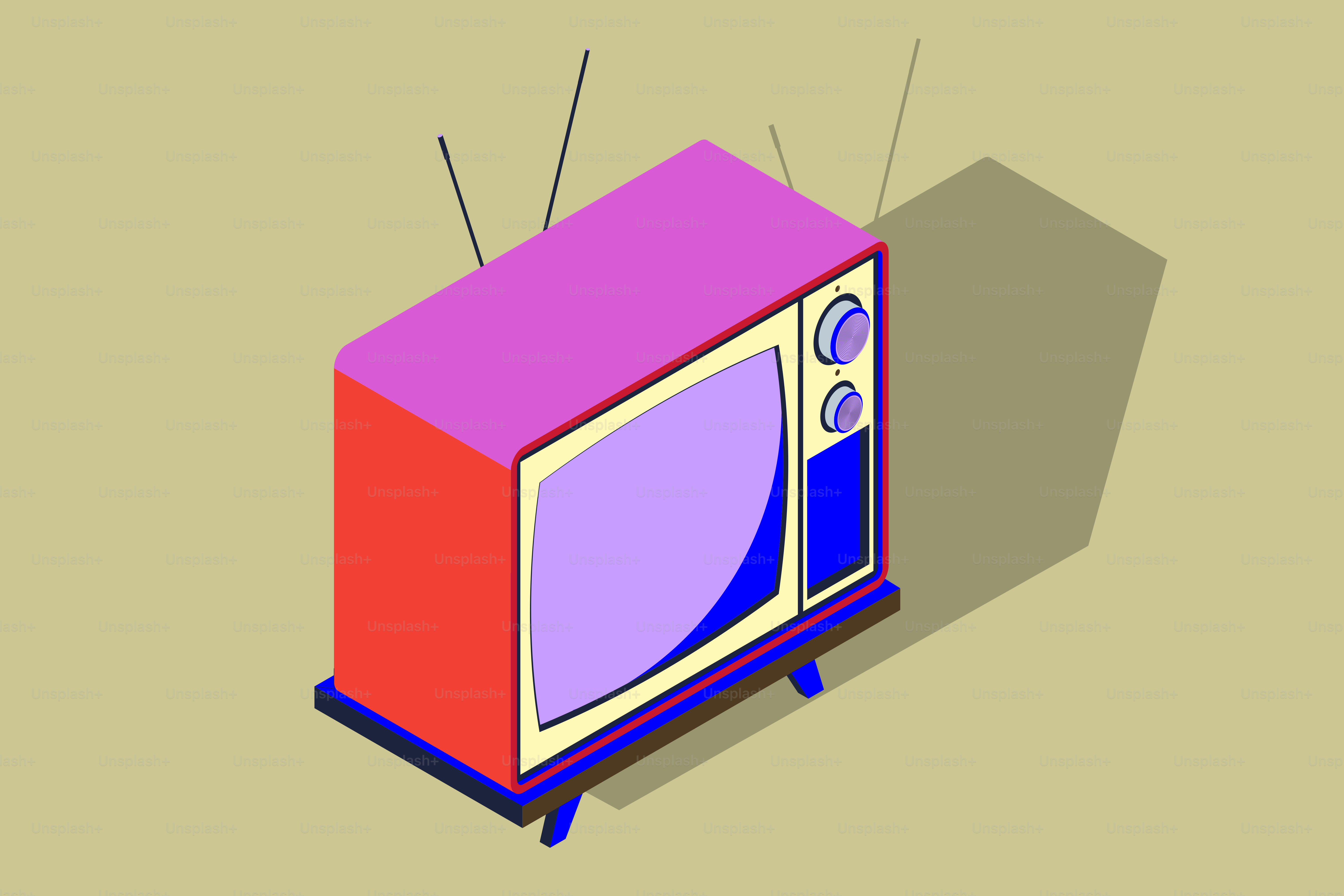 Retro television with antennas on a stand.