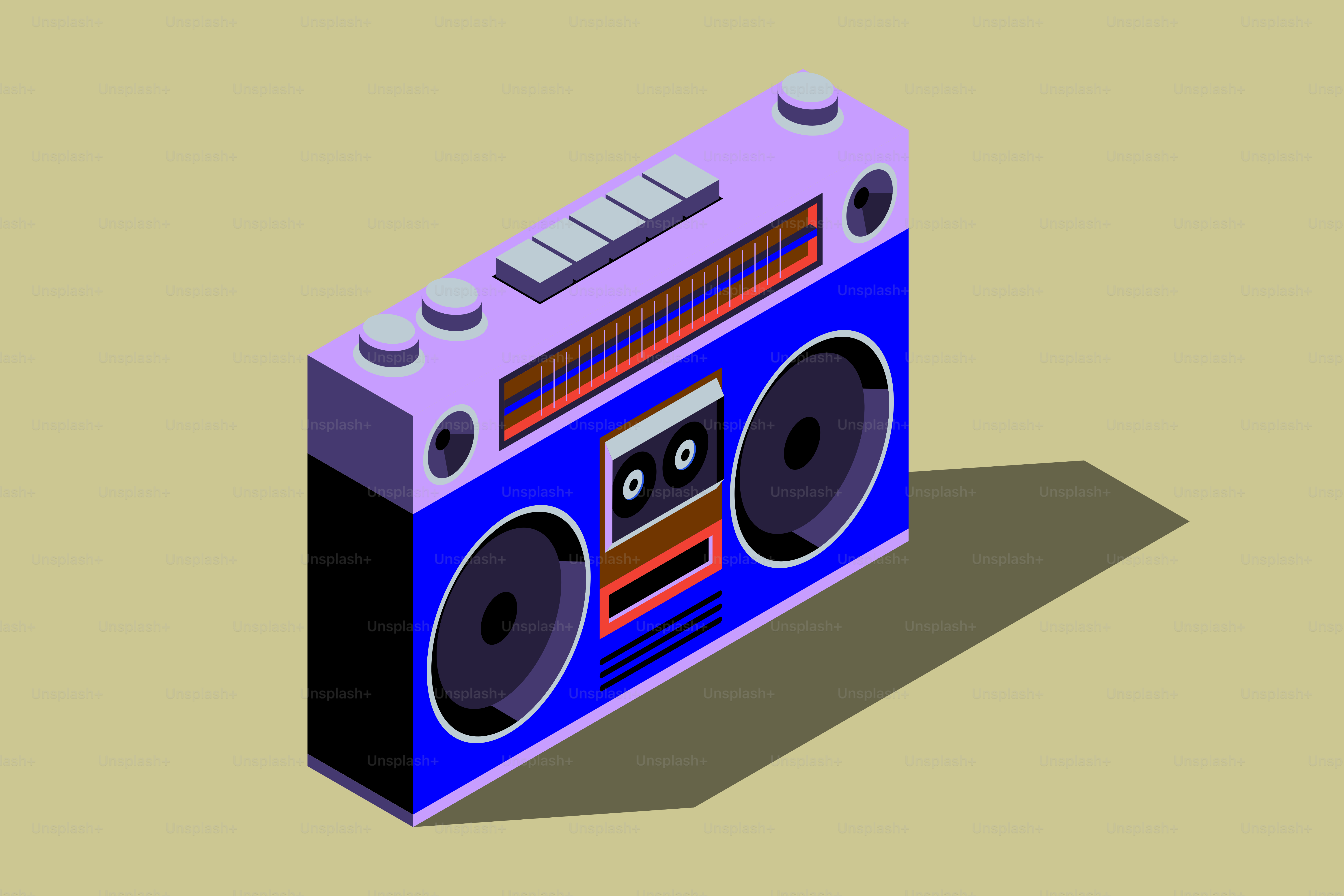 Retro boombox with speakers and cassette deck