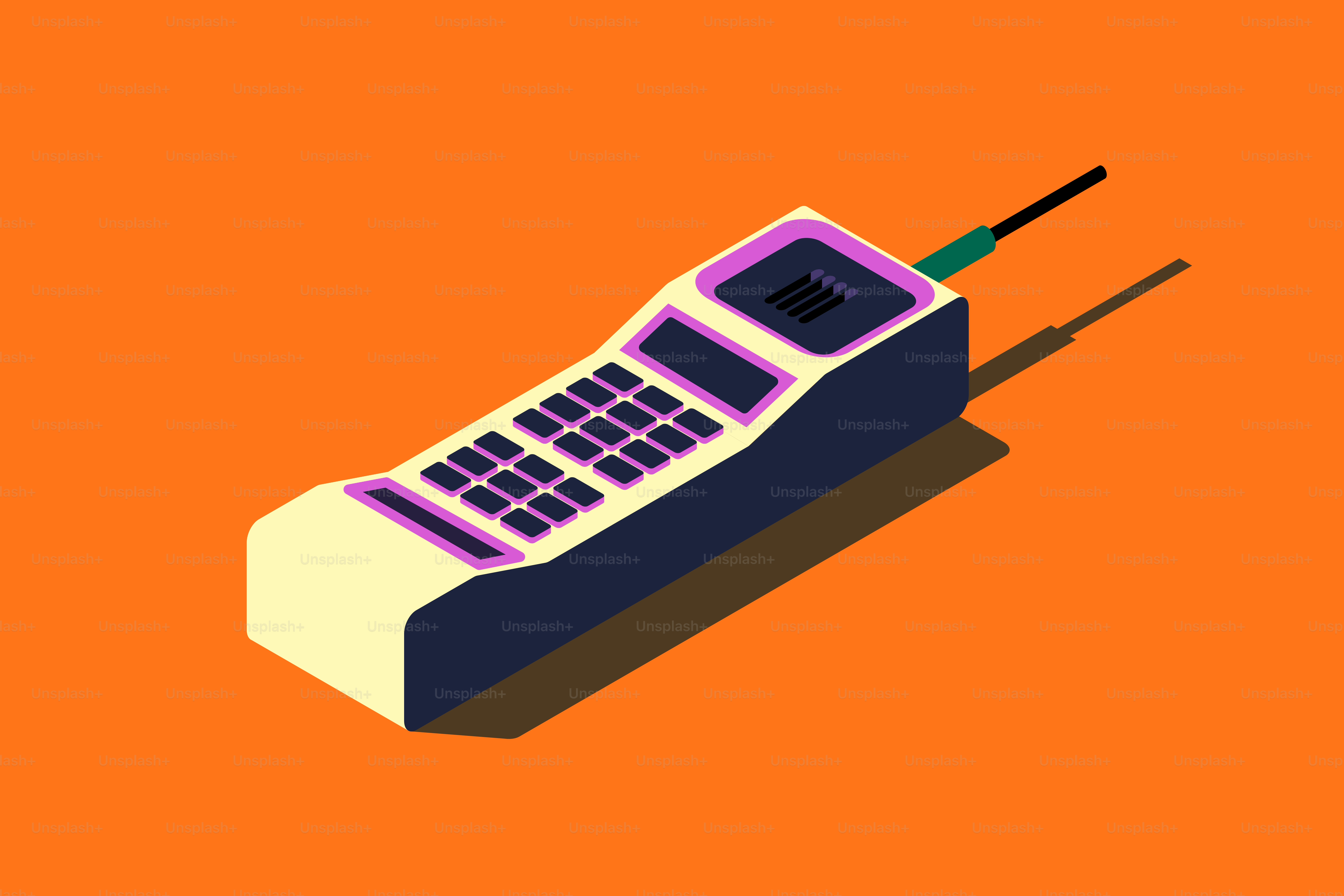 Vintage mobile phone on orange background