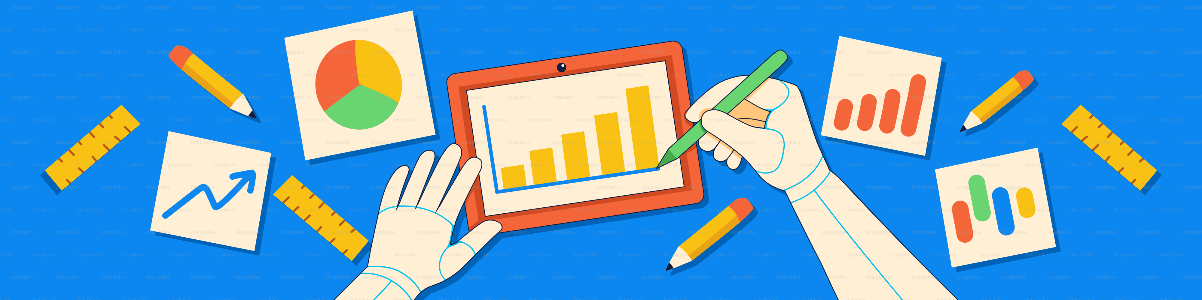 Hands analyzing charts and graphs with pencils scattered around ...