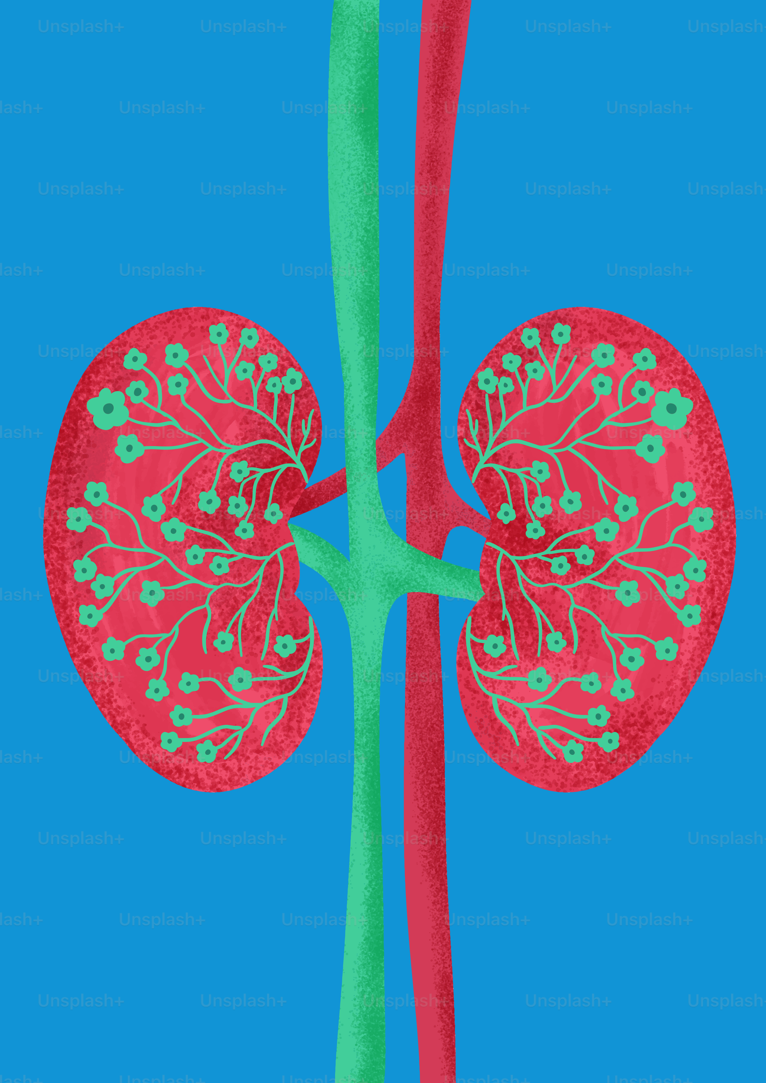 Diagram ginjal manusia dengan arteri dan vena.