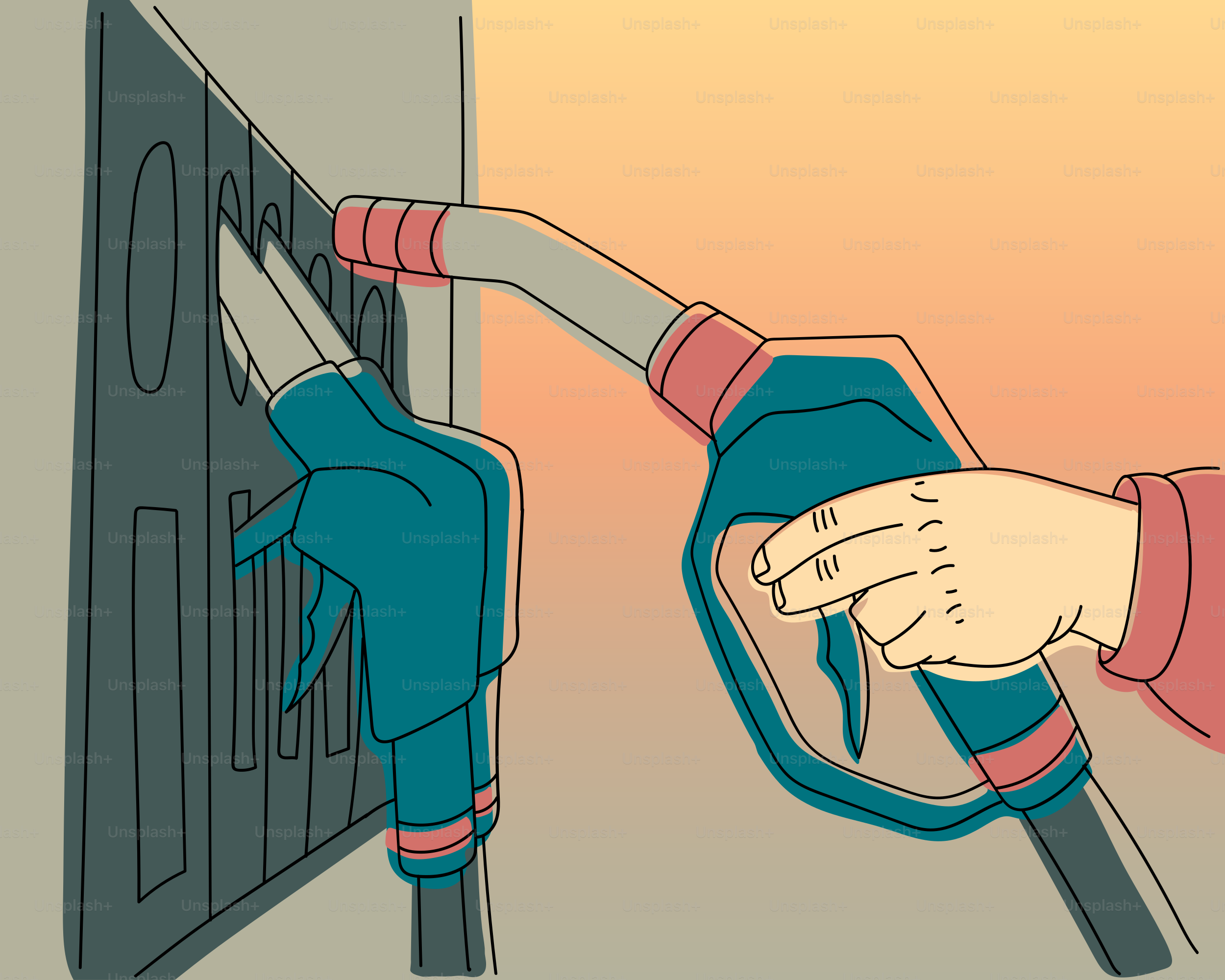 Hand holding gas pump nozzle at station