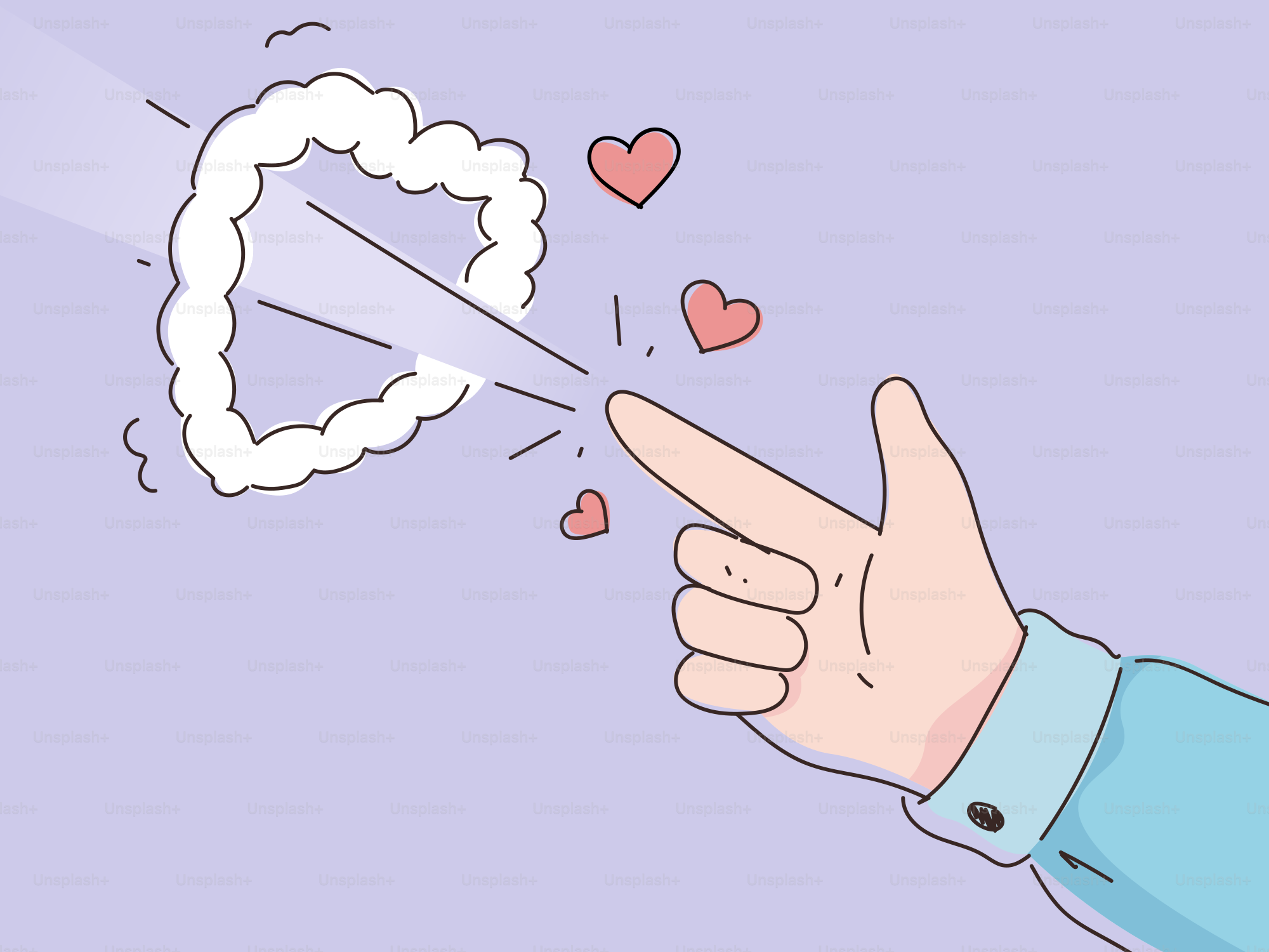 Hand shooting a heart-shaped ring of smoke