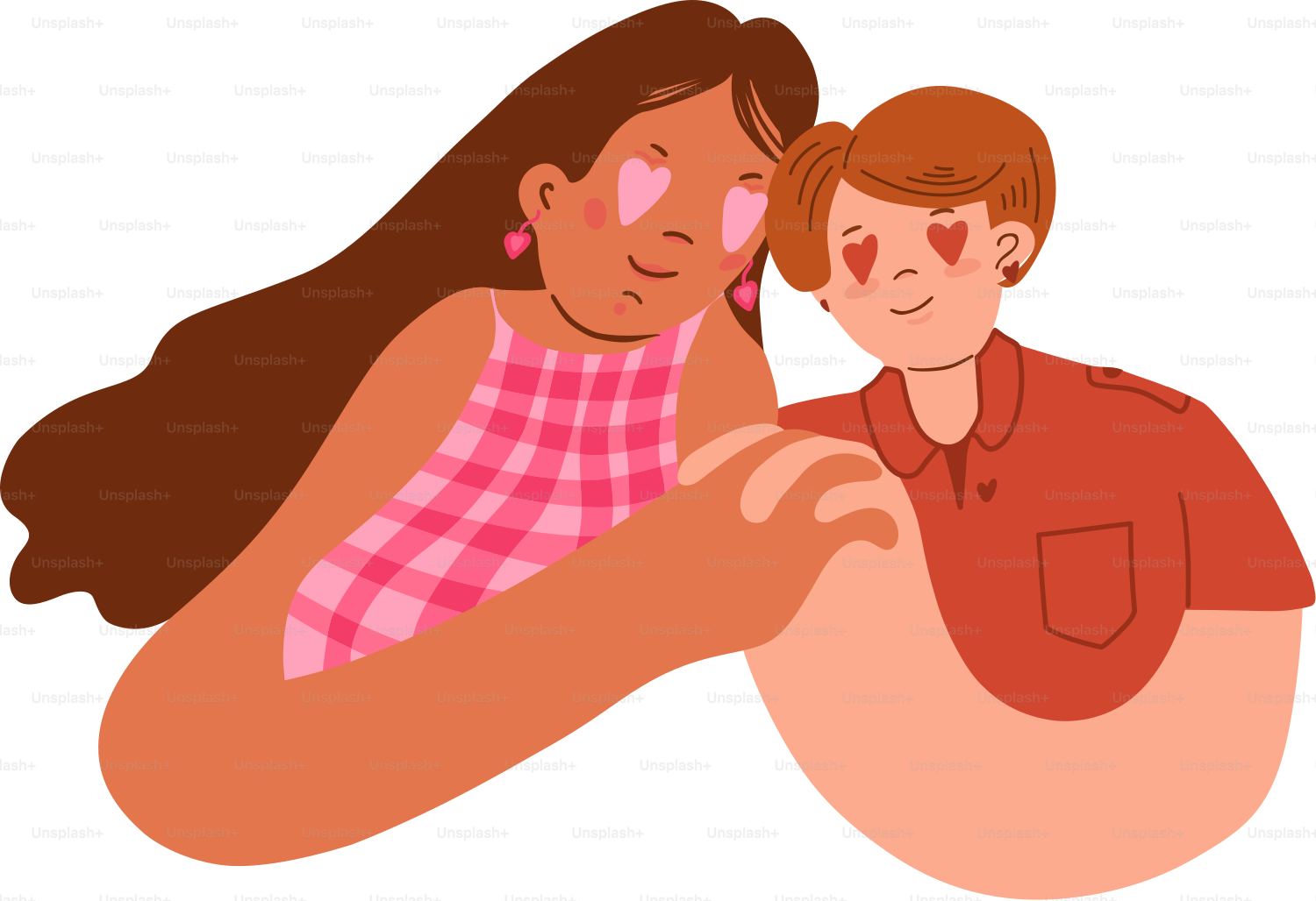 Zwei verliebte Menschen mit Herzen in den Augen