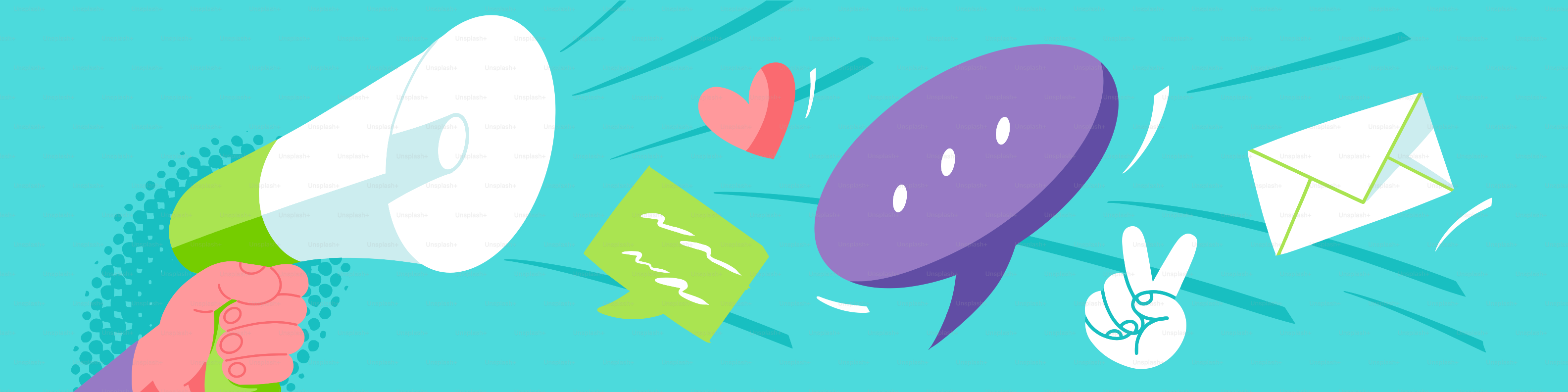 Megafon, das Botschaften, Herzen und Friedenszeichen ausstrahlt.