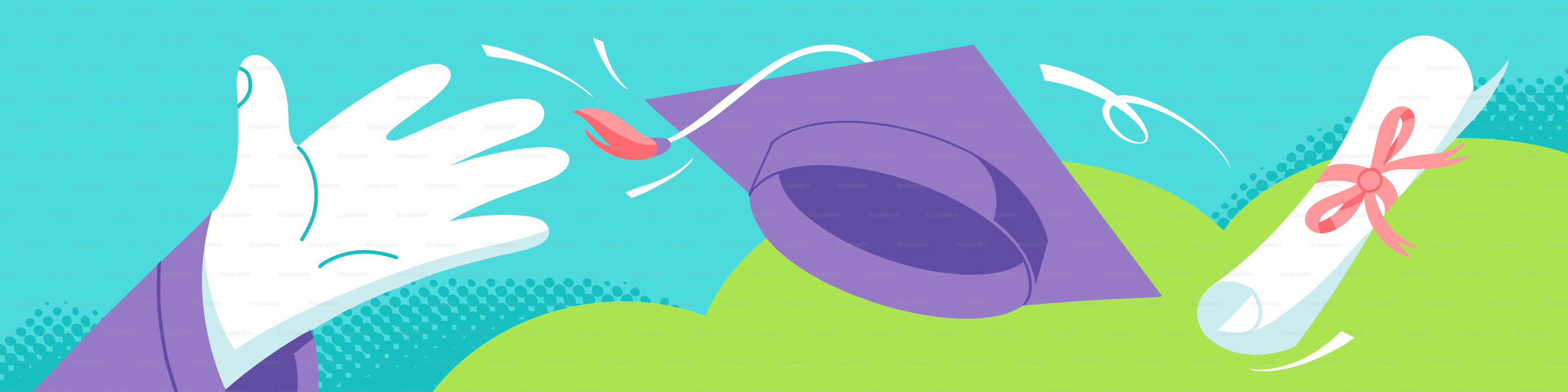 Abschlussmütze und Diplom in die Luft geworfen