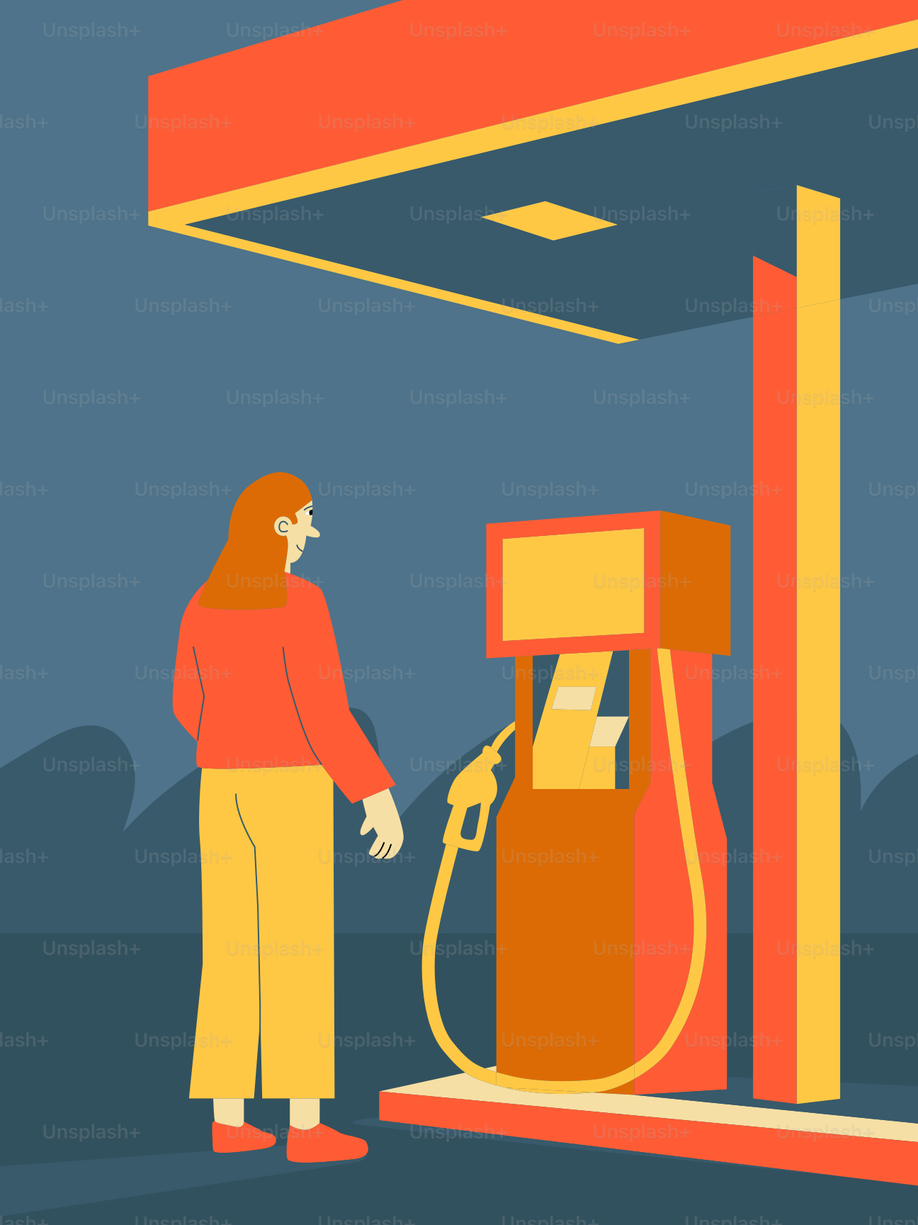 Woman filling gas tank at a station