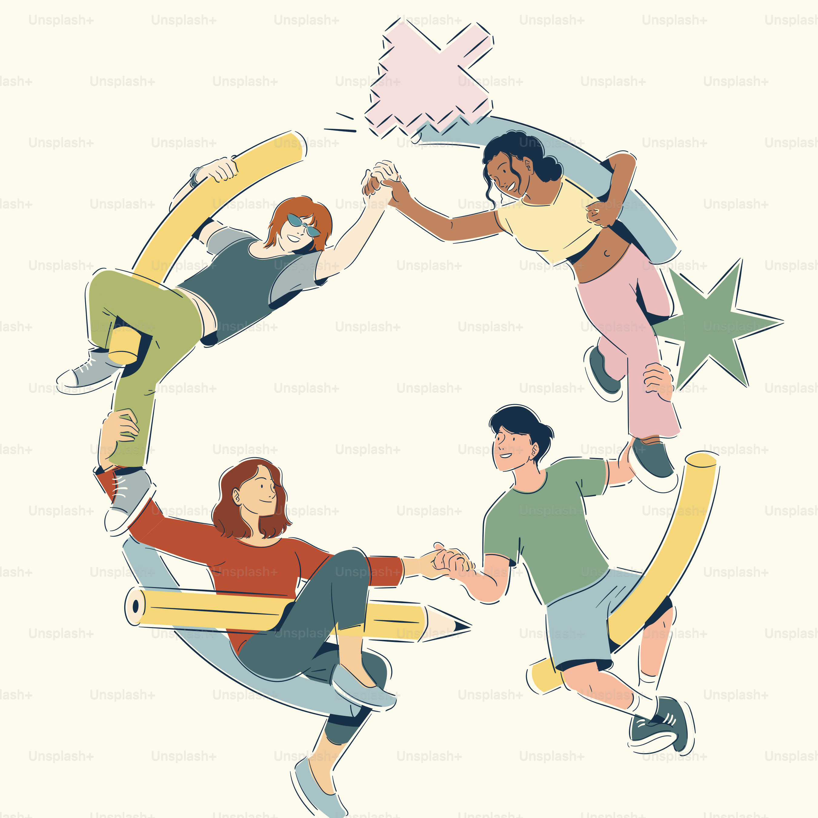 Personas diversas colaborando en torno a un diseño circular