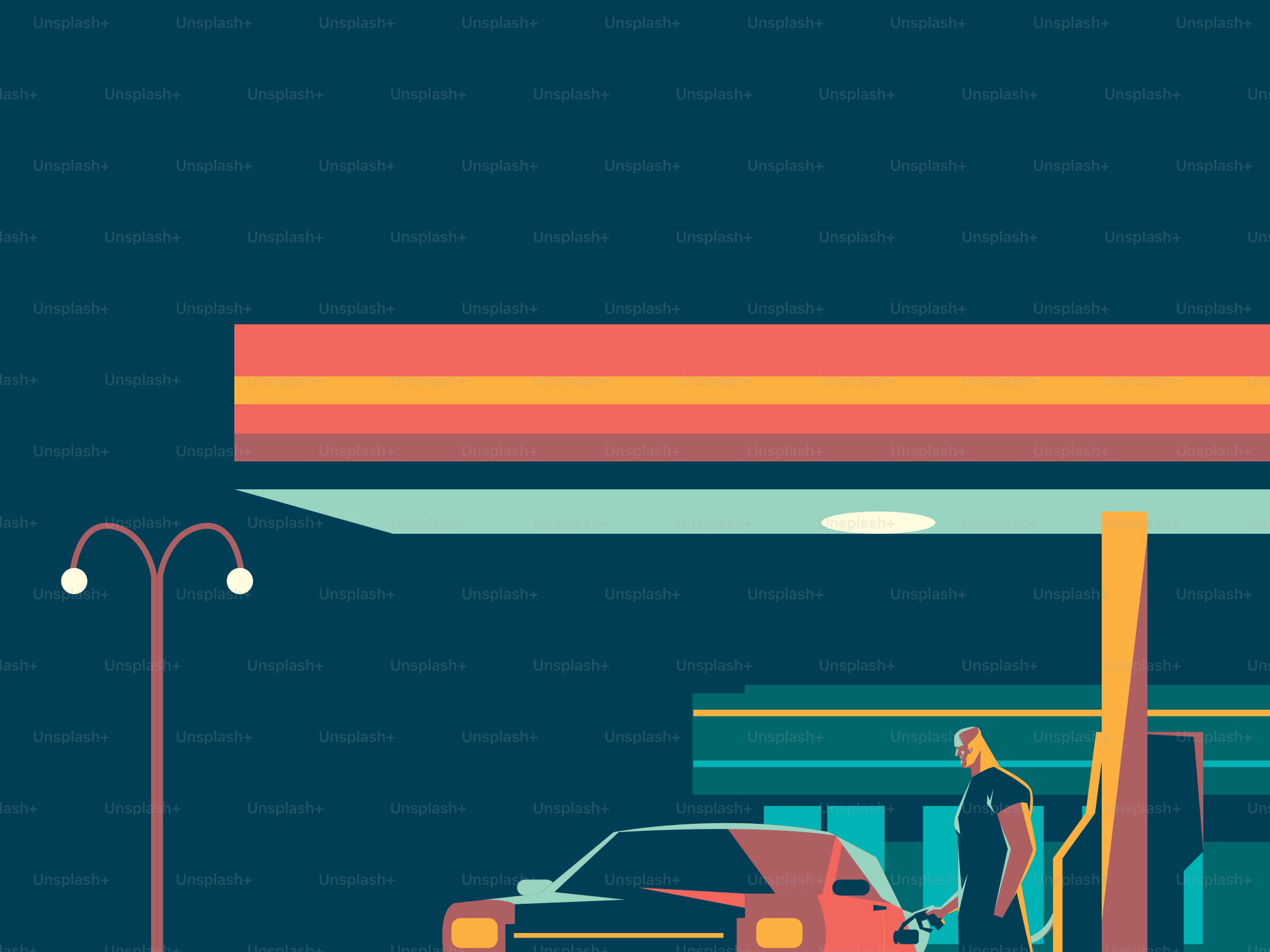 Man refueling car at a gas station at night