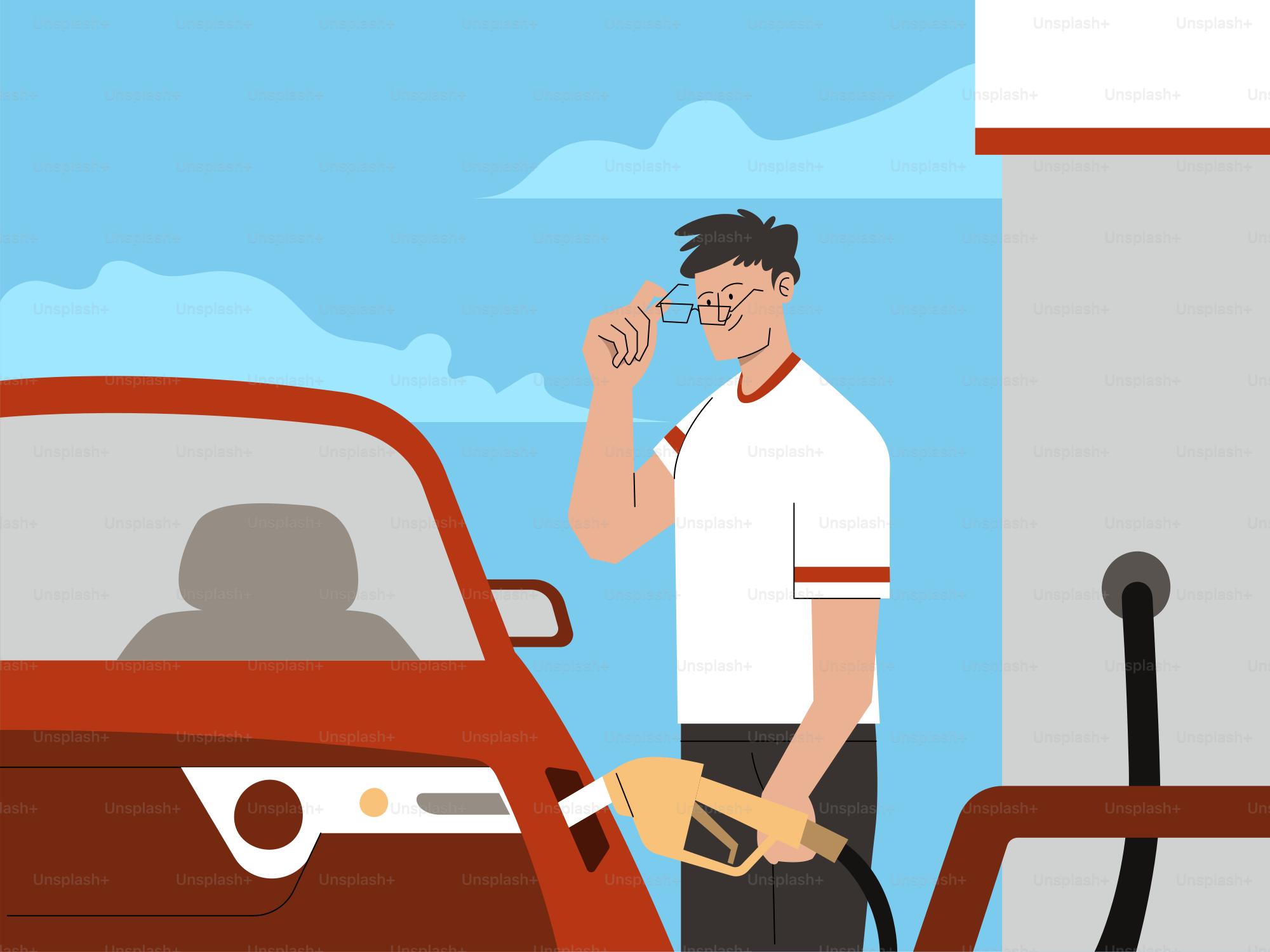 Man fueling a car at a gas station