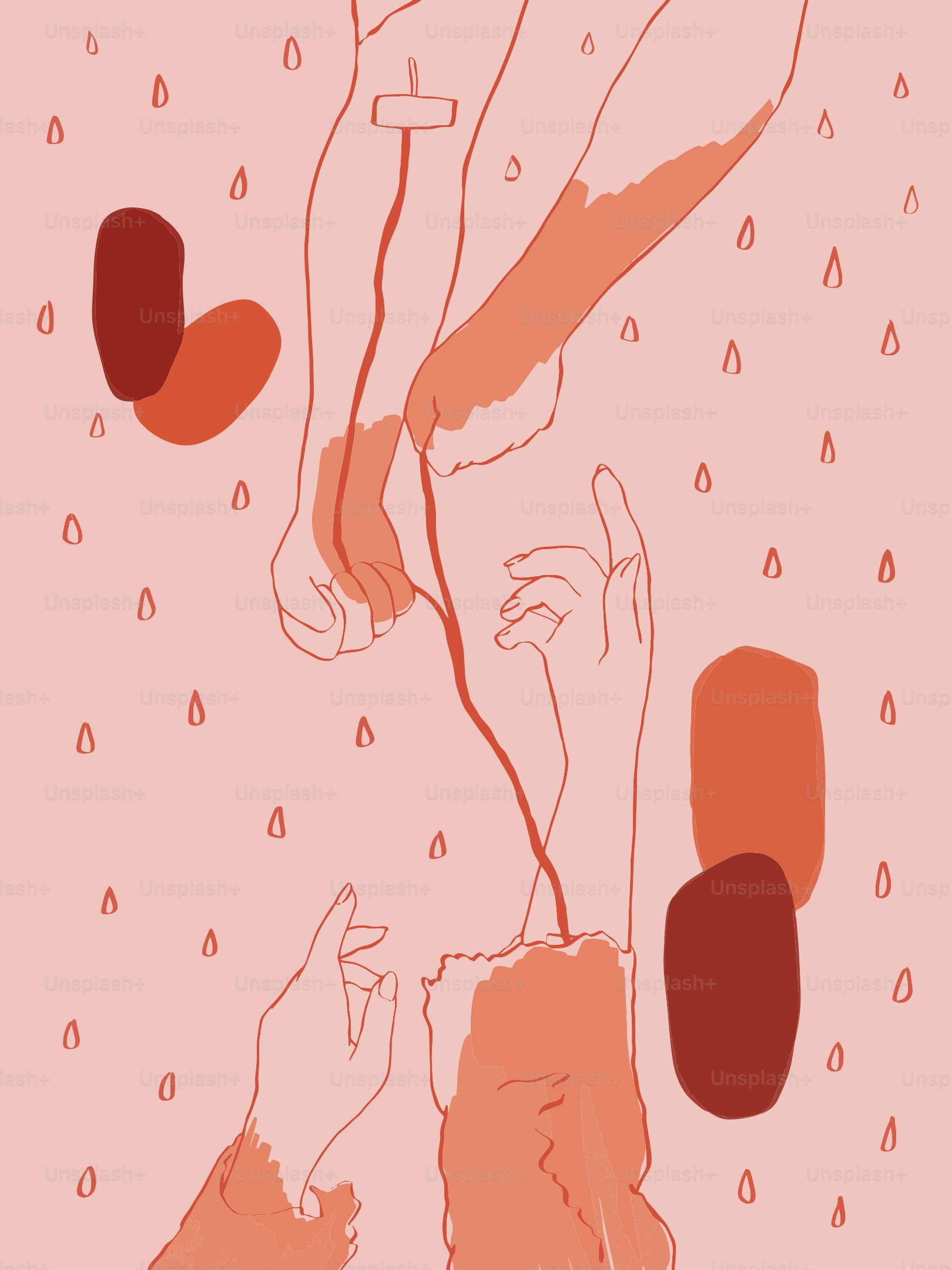 Two hands reaching, connected by a red line.