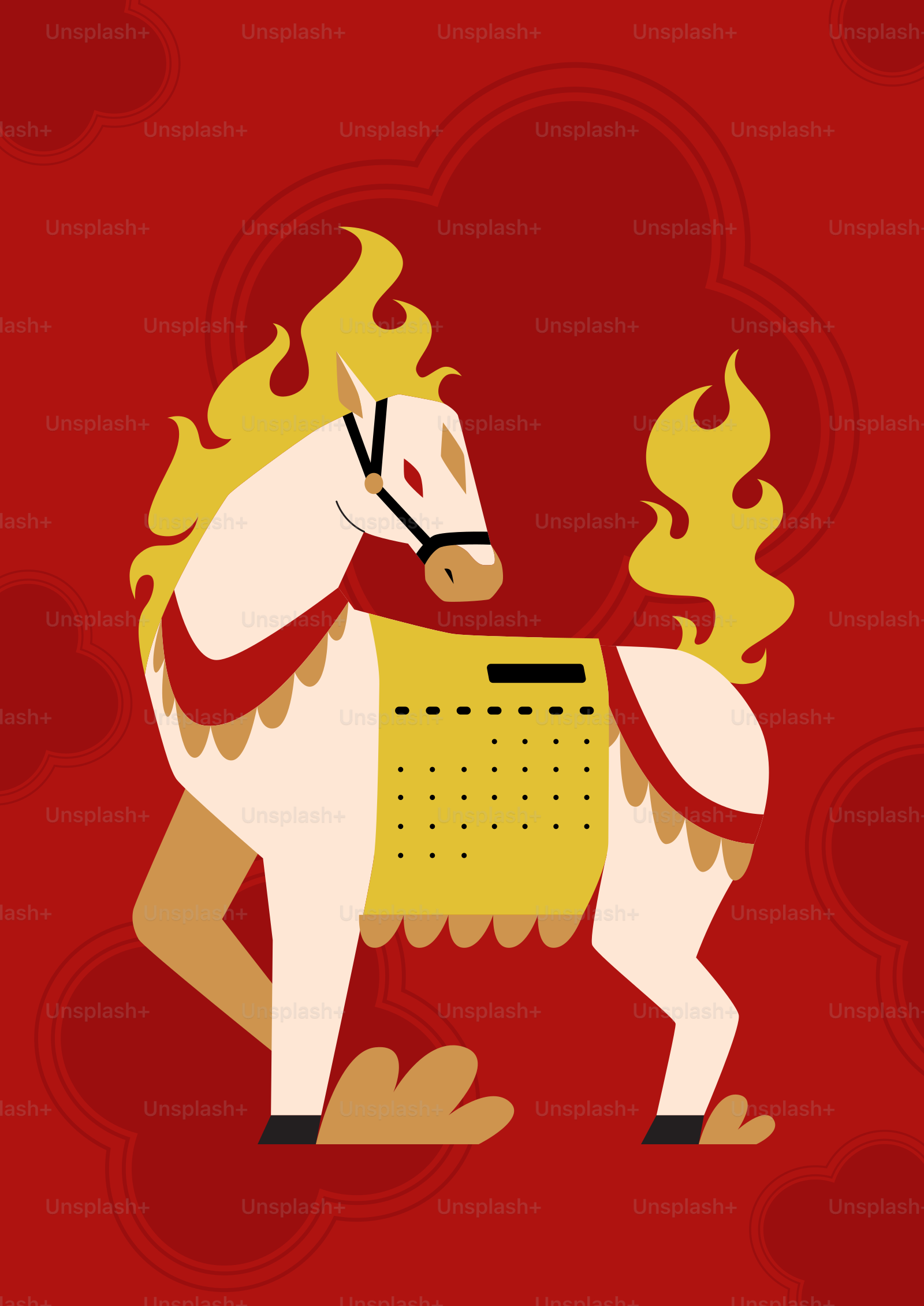 Vektor Kuda putih bergaya dengan surai dan ekor yang berapi-api ...