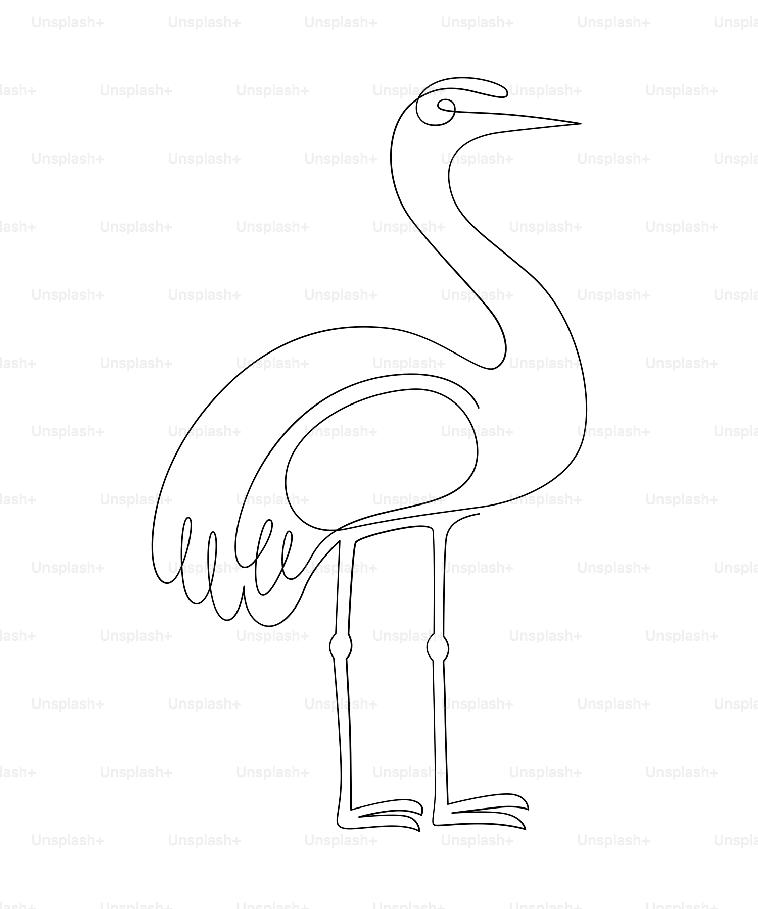 Minimalist line art of a standing crane bird.