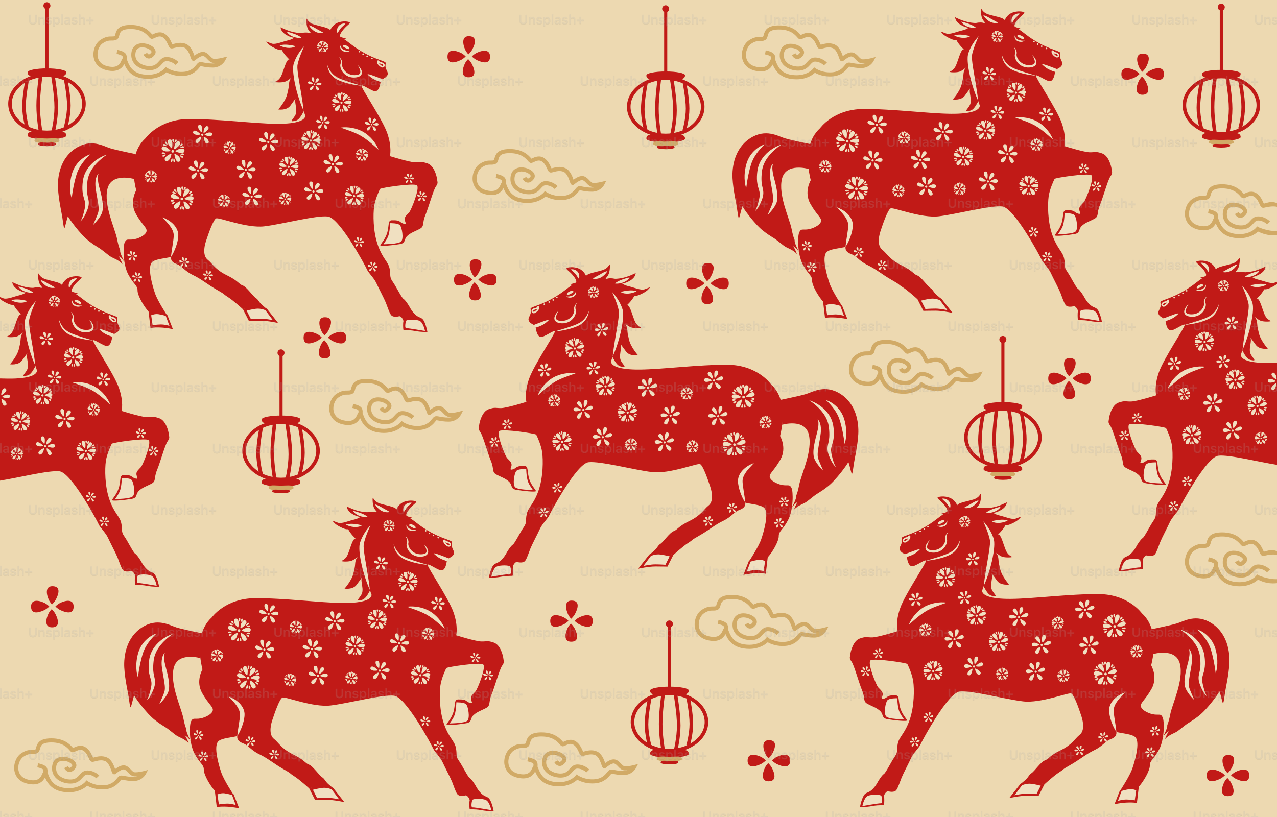 Red horses with polka dots on beige background