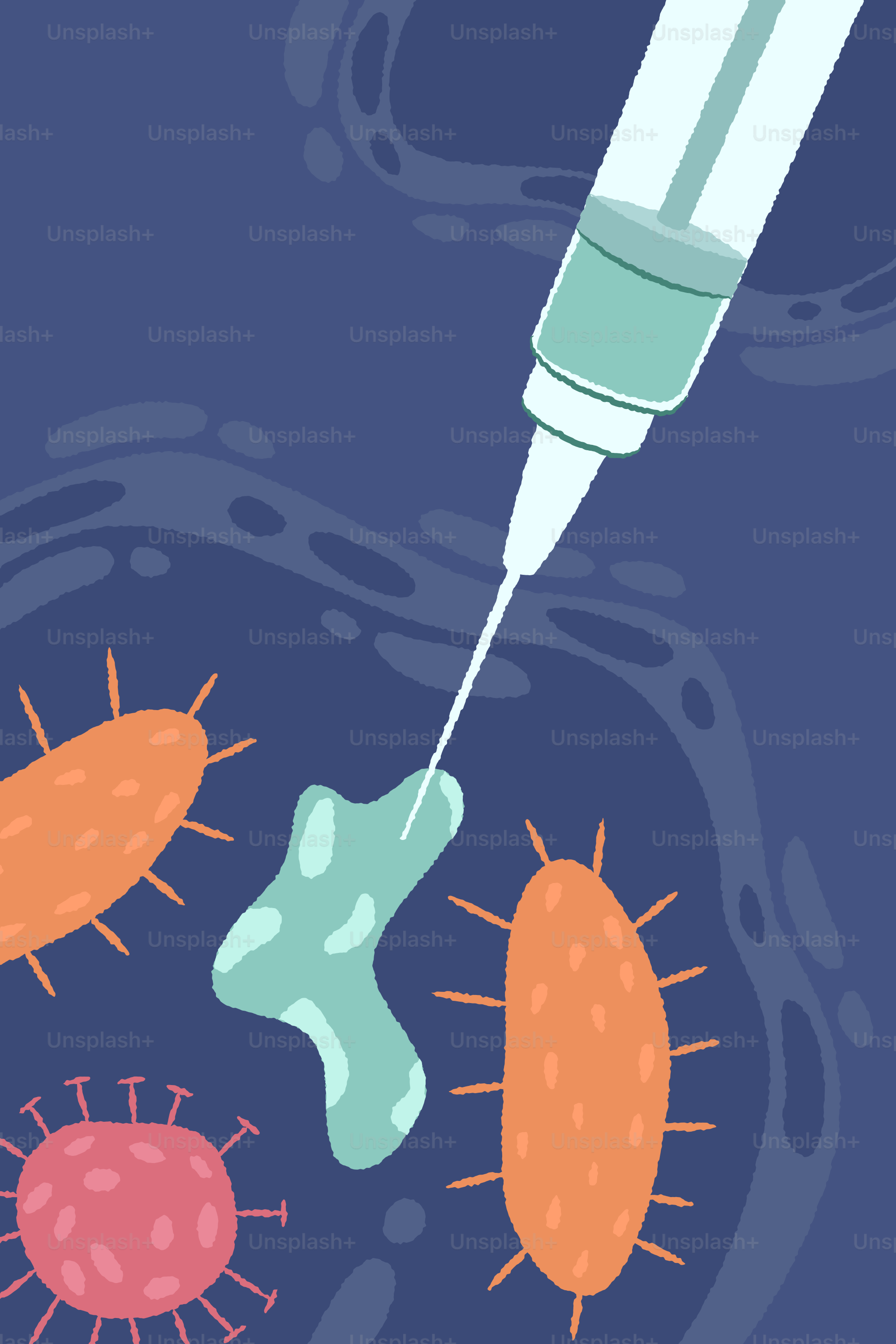 Syringe injecting liquid into bacteria and targeting bacteria.