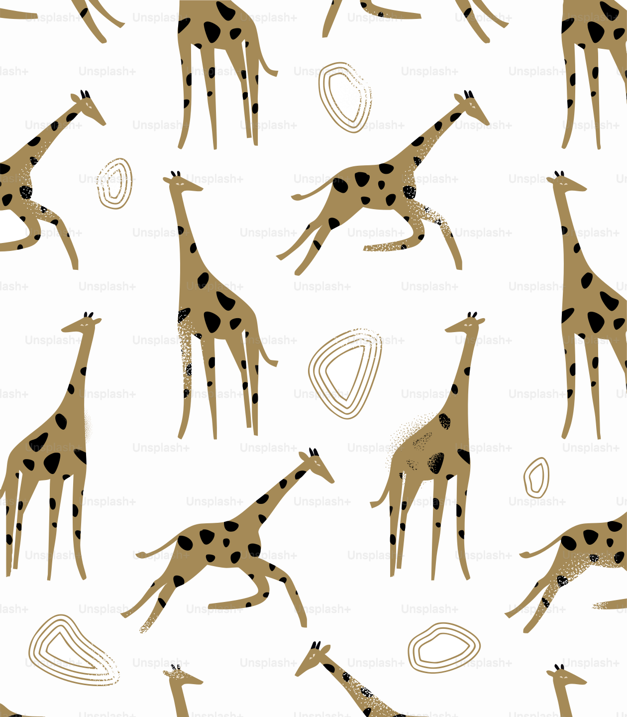 Ein sich wiederholendes Muster von Cartoon-Giraffen auf weißem Hintergrund