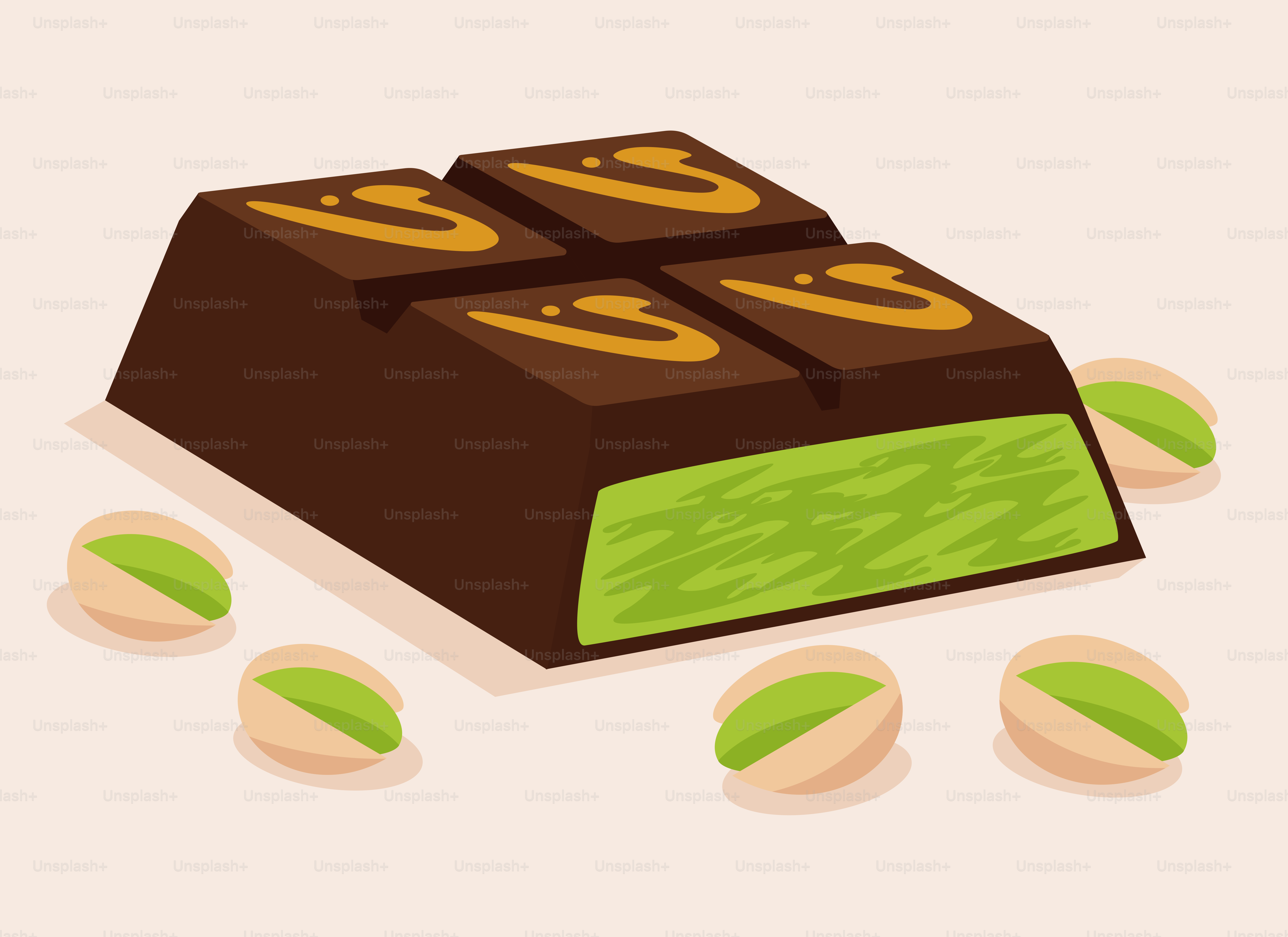 피스타치오 필링과 견과류가 들어간 초콜릿 바