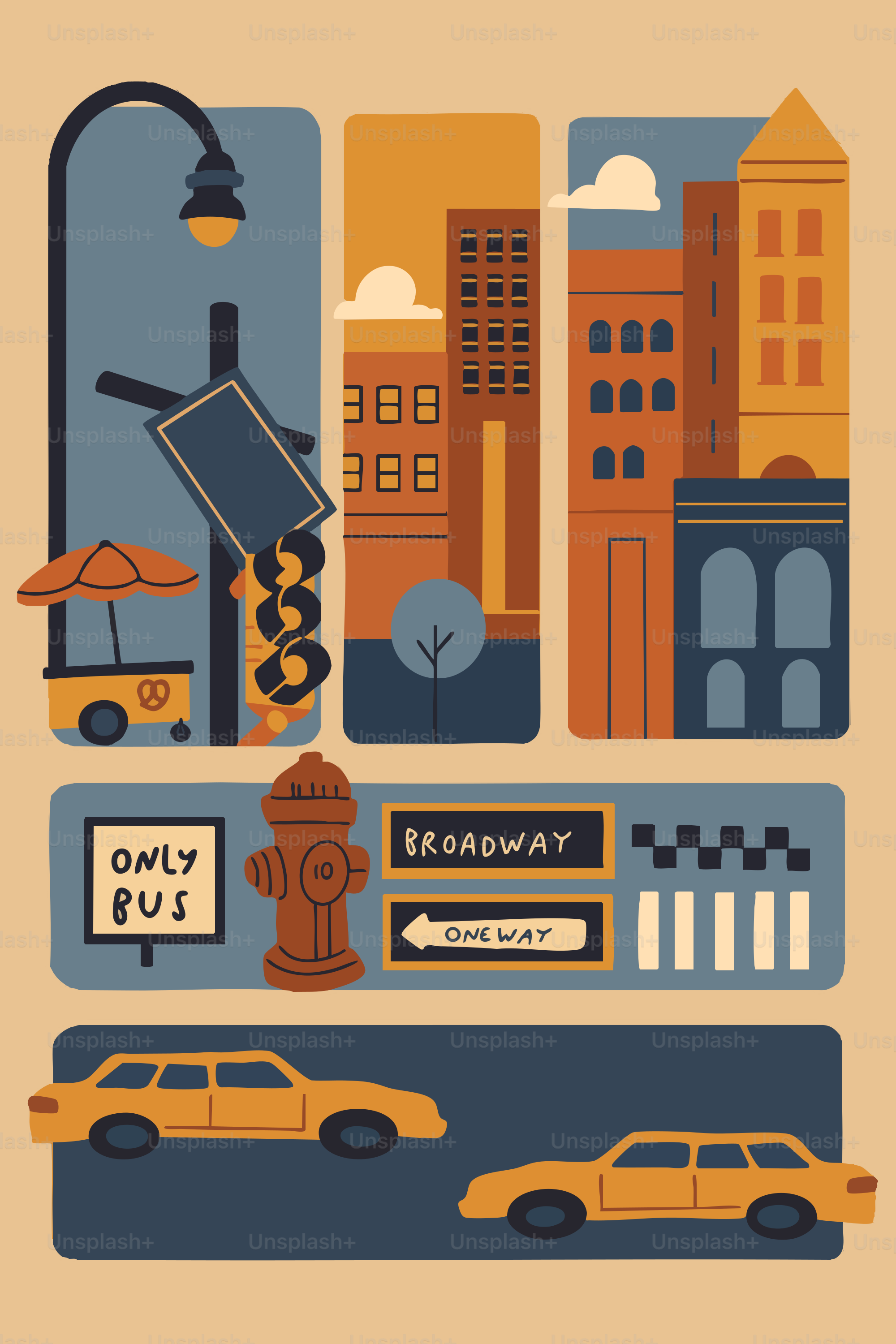 New york city street scene with buildings and cars