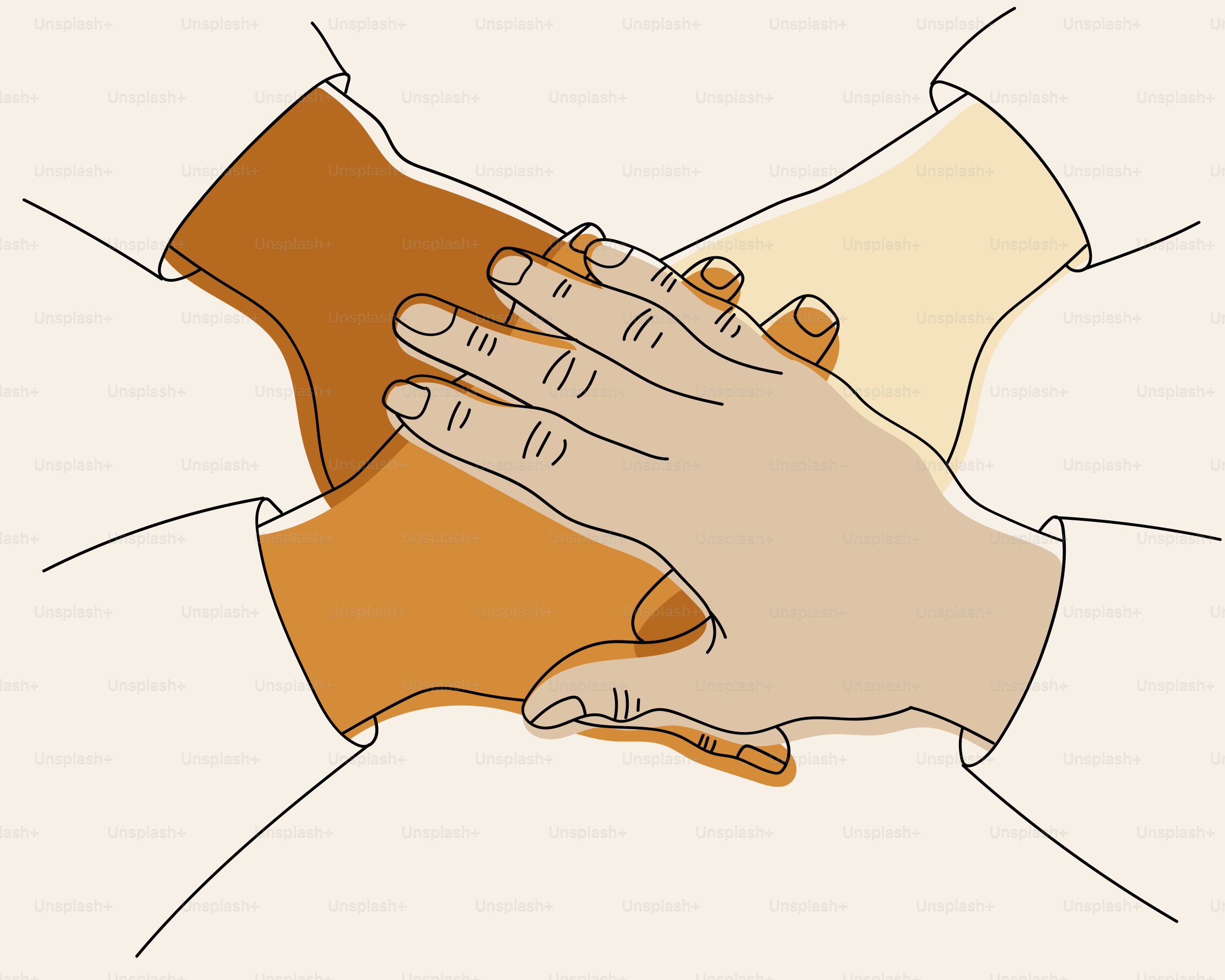 Hands of diverse people joined together in unity