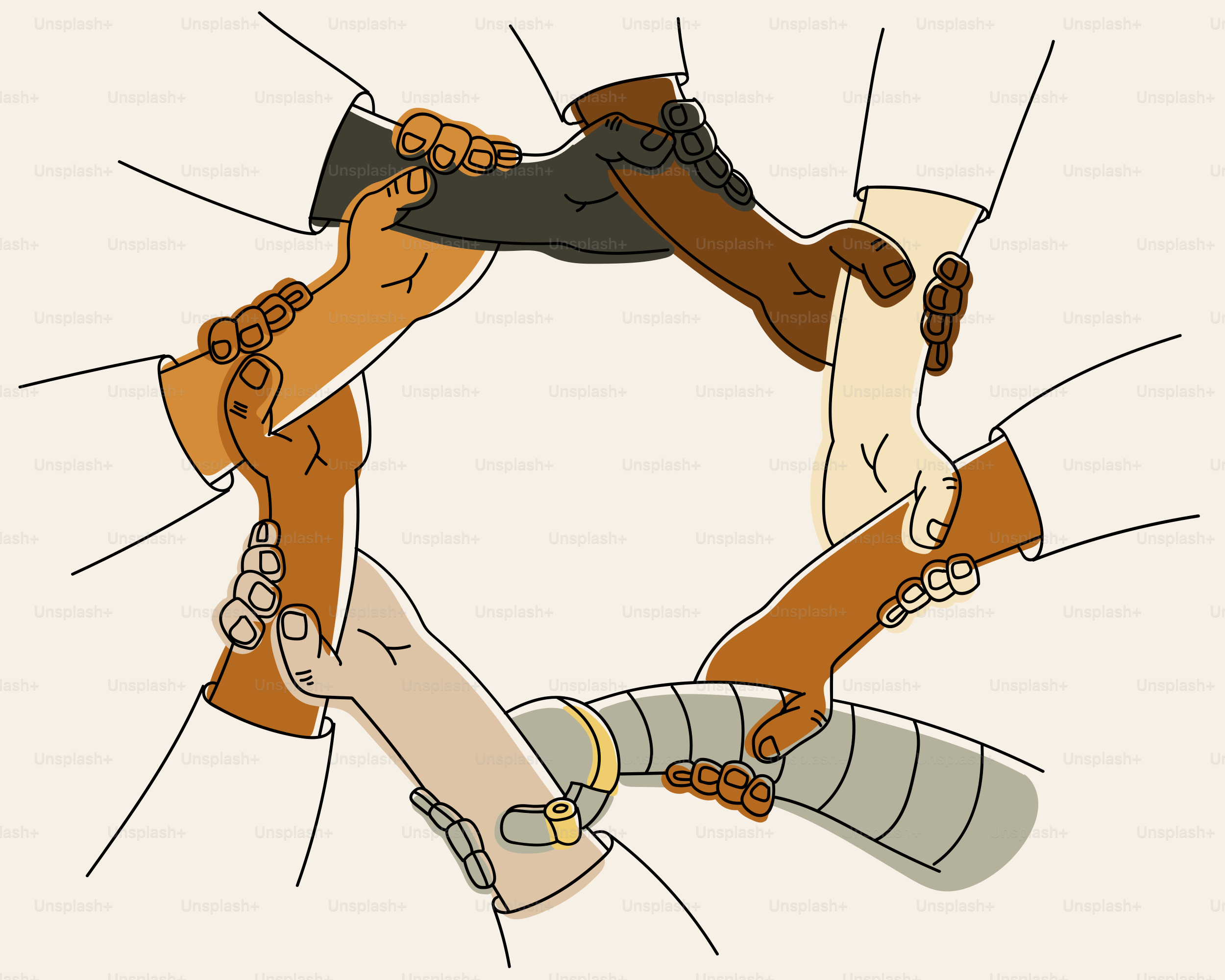 Diverse hands linked together in a circle