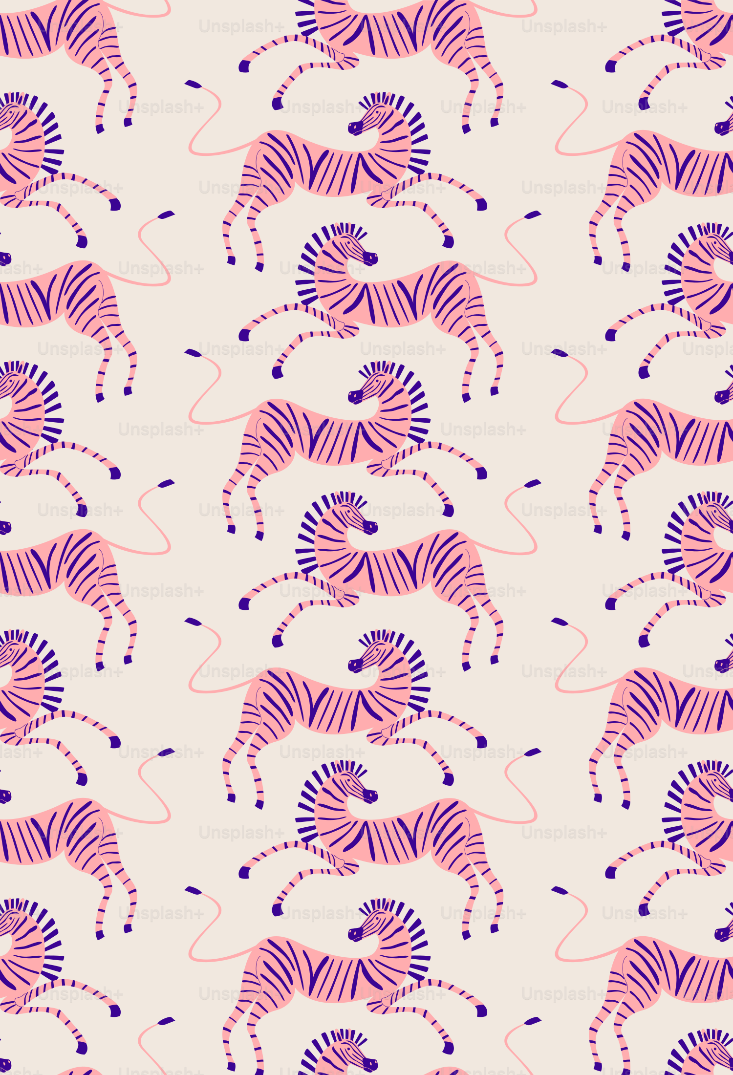 Des zèbres roses avec des rayures bleues en motif répétiteur.