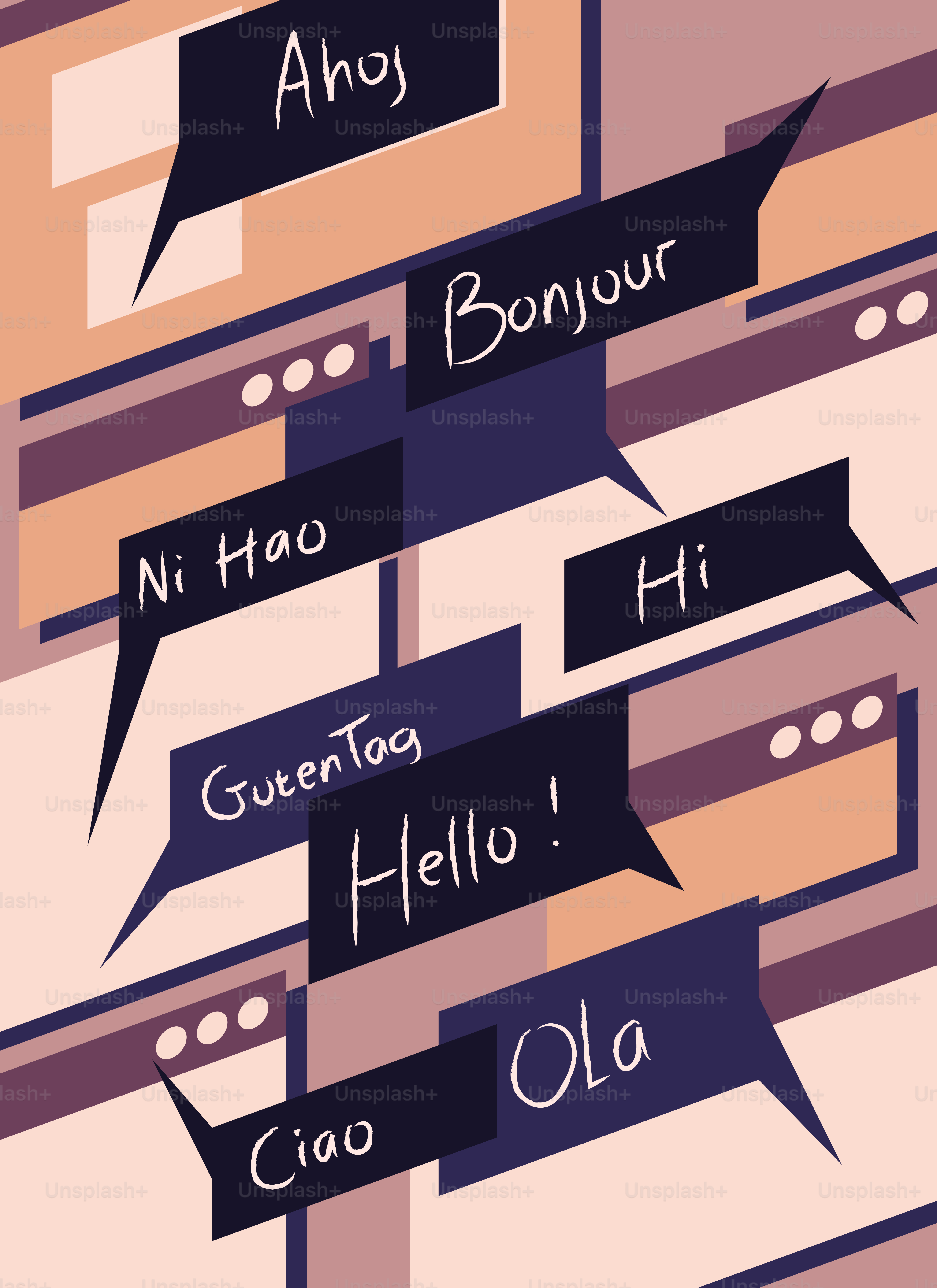 Speech bubbles with greetings in different languages vector ...