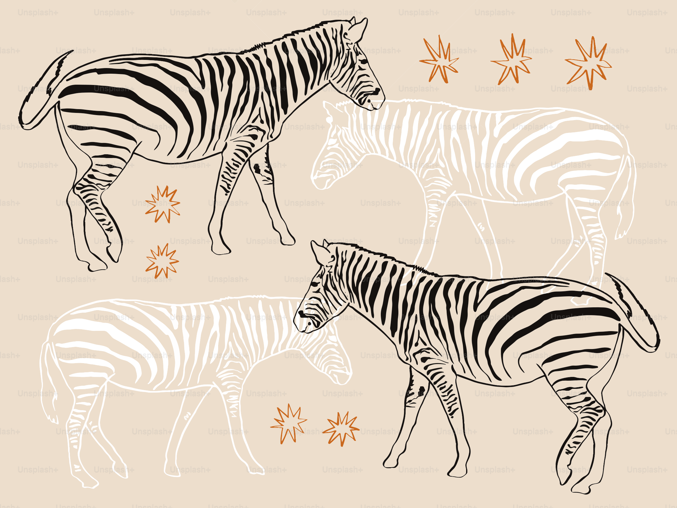 Zwei Zebras im Profil mit abstrakten Formen.