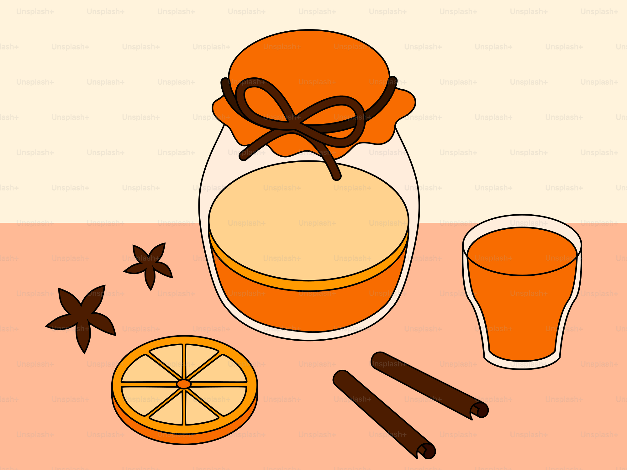Jar of honey with orange slice and cinnamon sticks