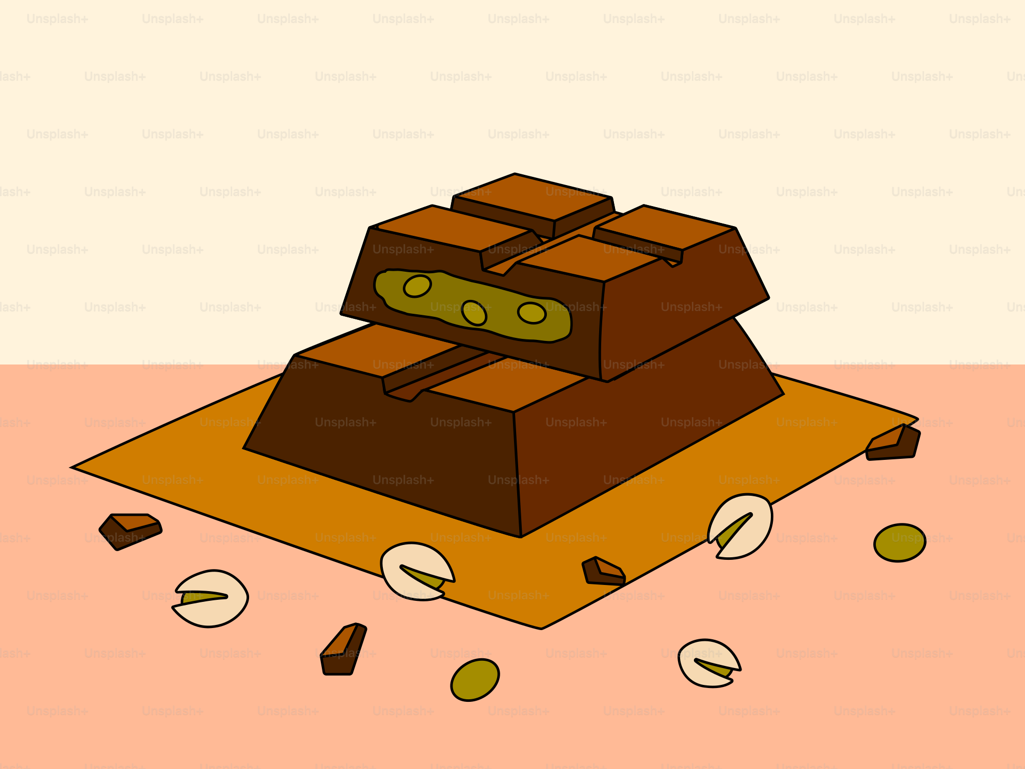 Barra de chocolate com pistache em papel