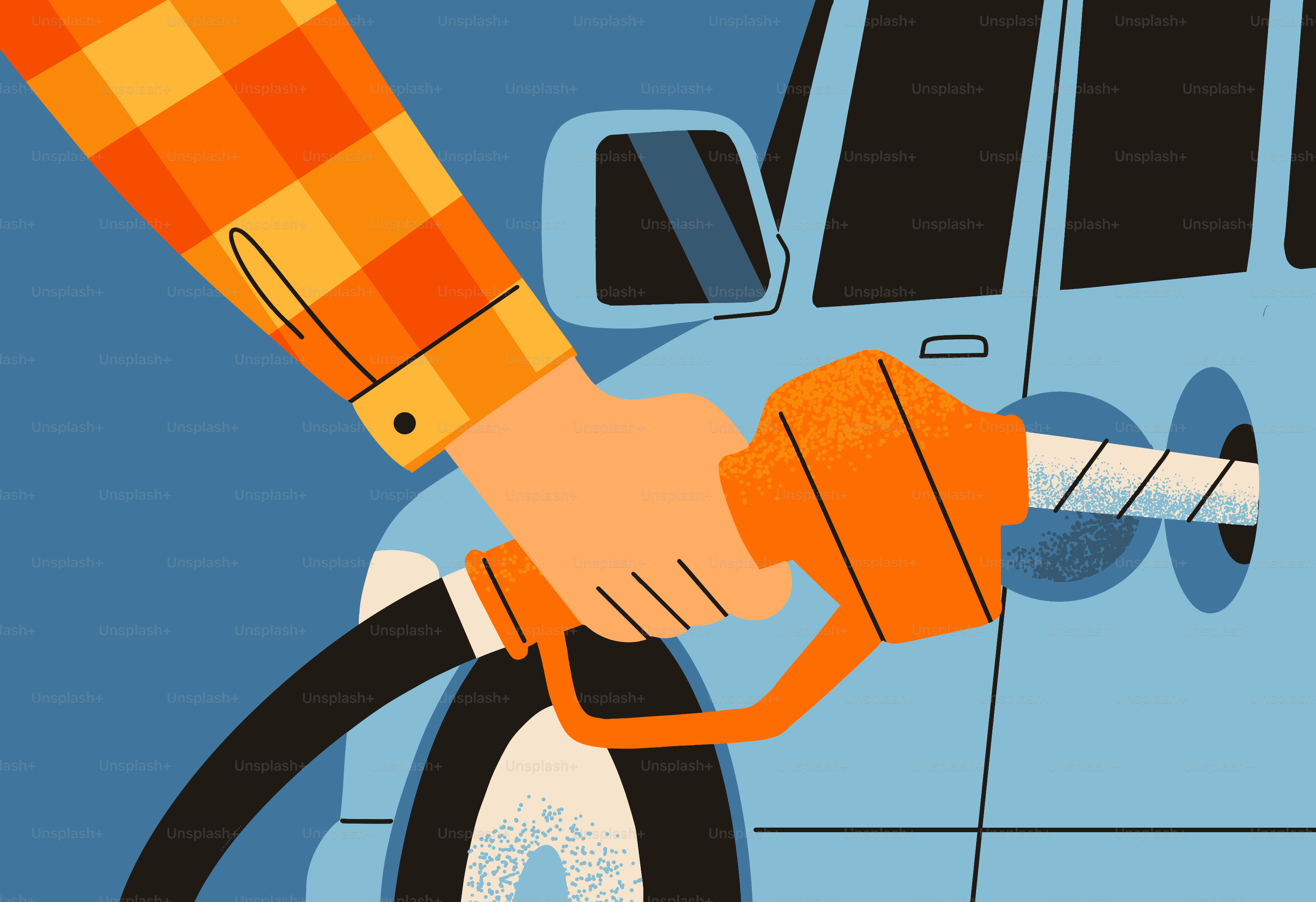 Hand fueling a car with gas pump nozzle.