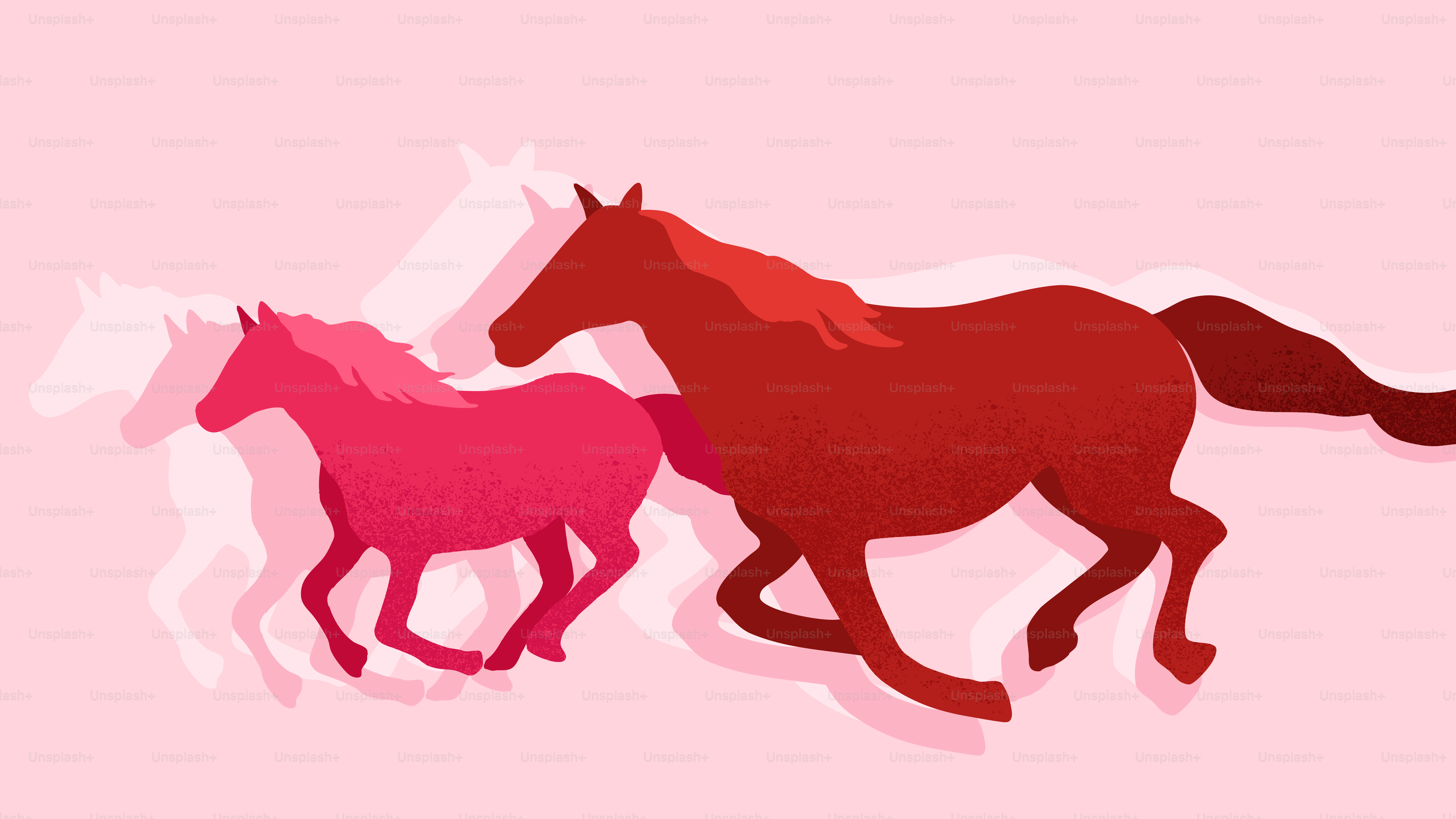 Two horses running with faint outlines