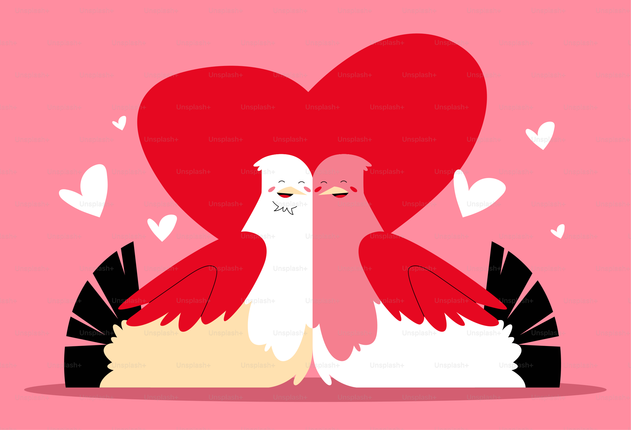 Duas pombas em frente a um grande coração vermelho