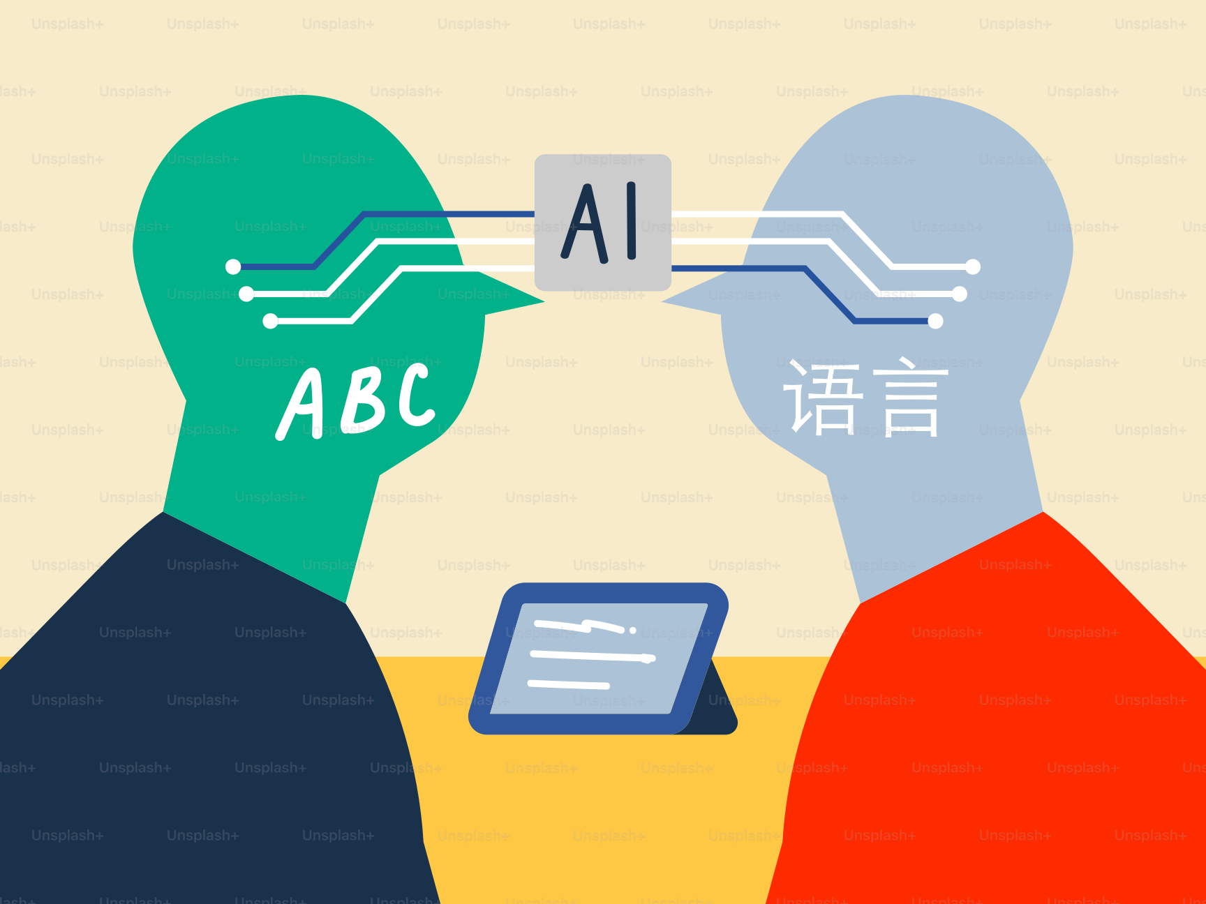 KI übersetzt Sprache zwischen zwei Personen.