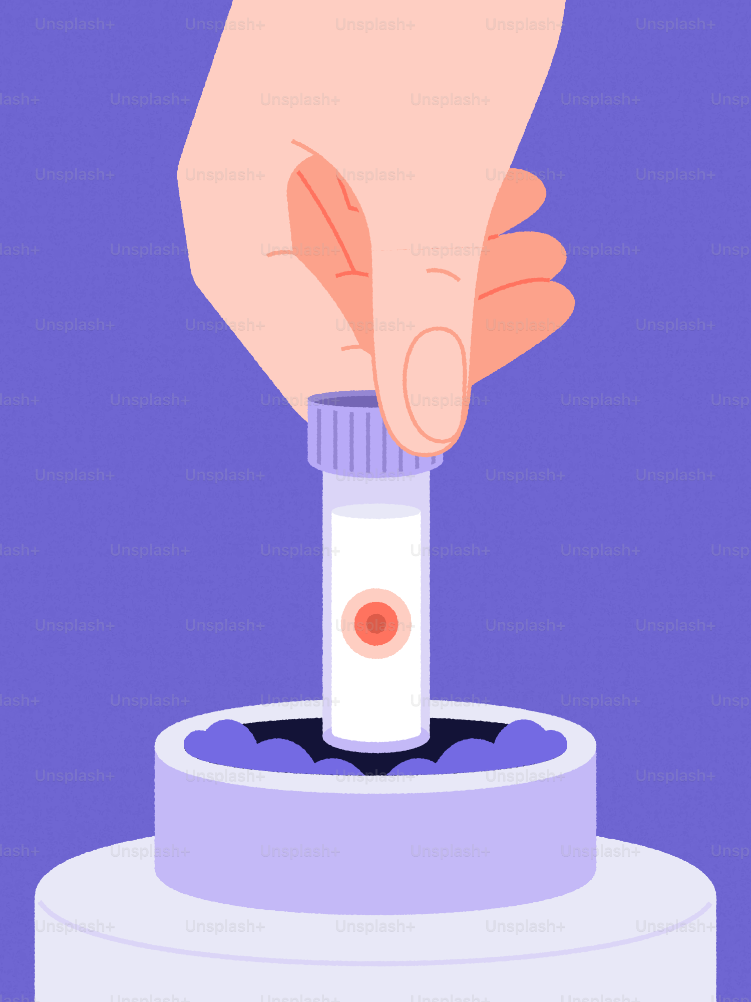 Hand places vial with red circle into holder