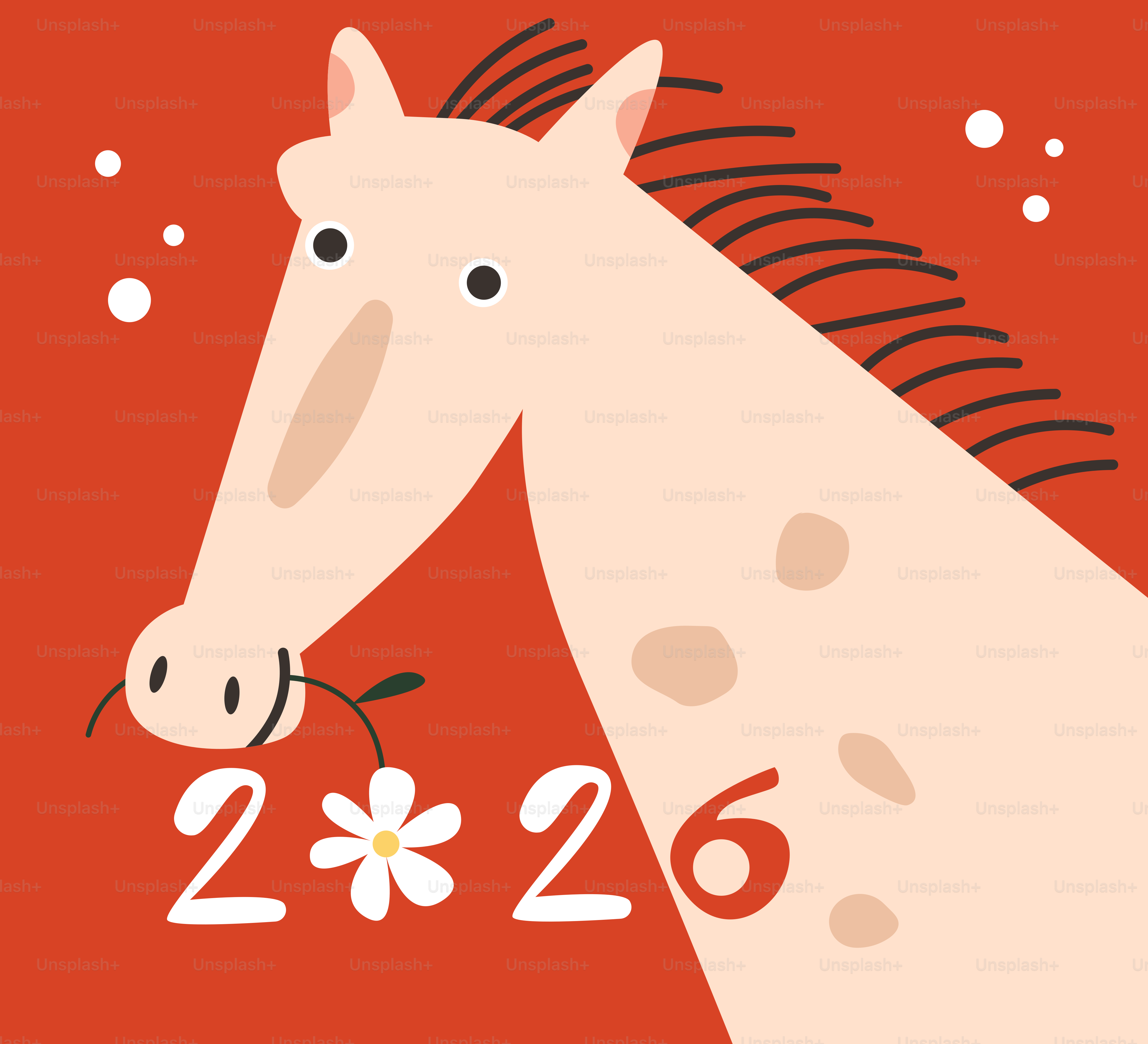 A light-colored horse with a flower in its mouth.