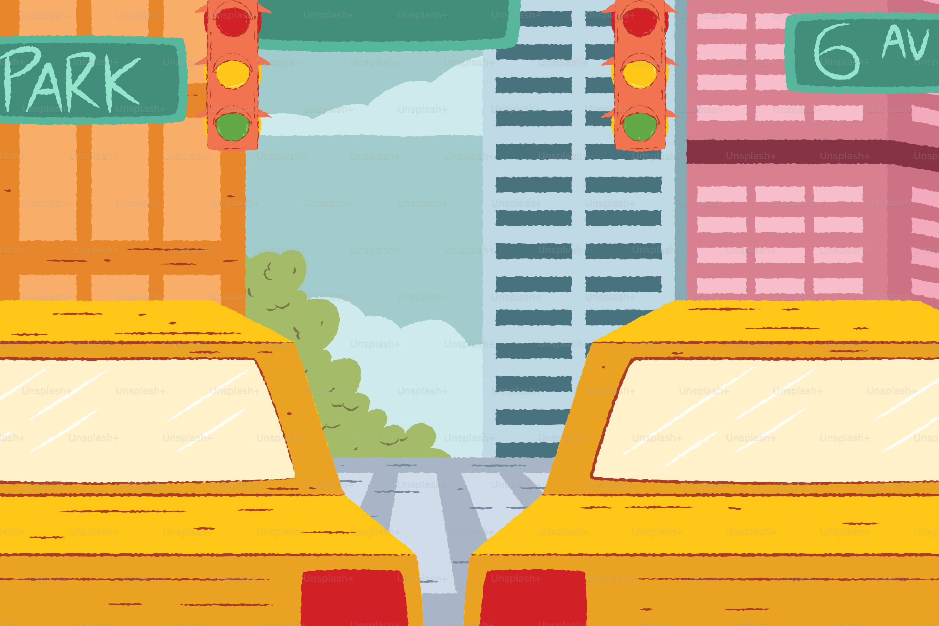 Deux taxis jaunes dans une rue de la ville