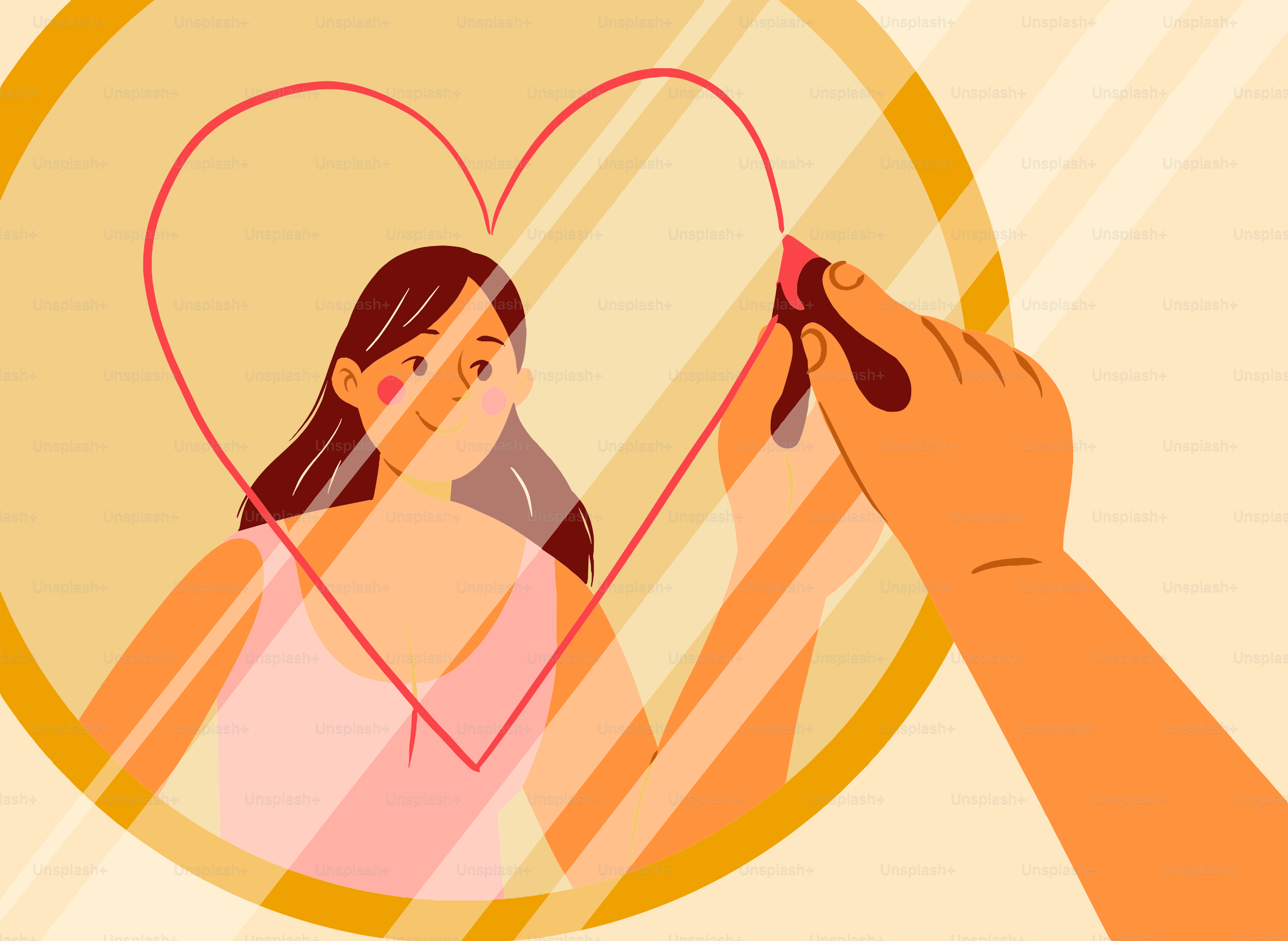 Mulher desenha coração no espelho refletindo seu rosto