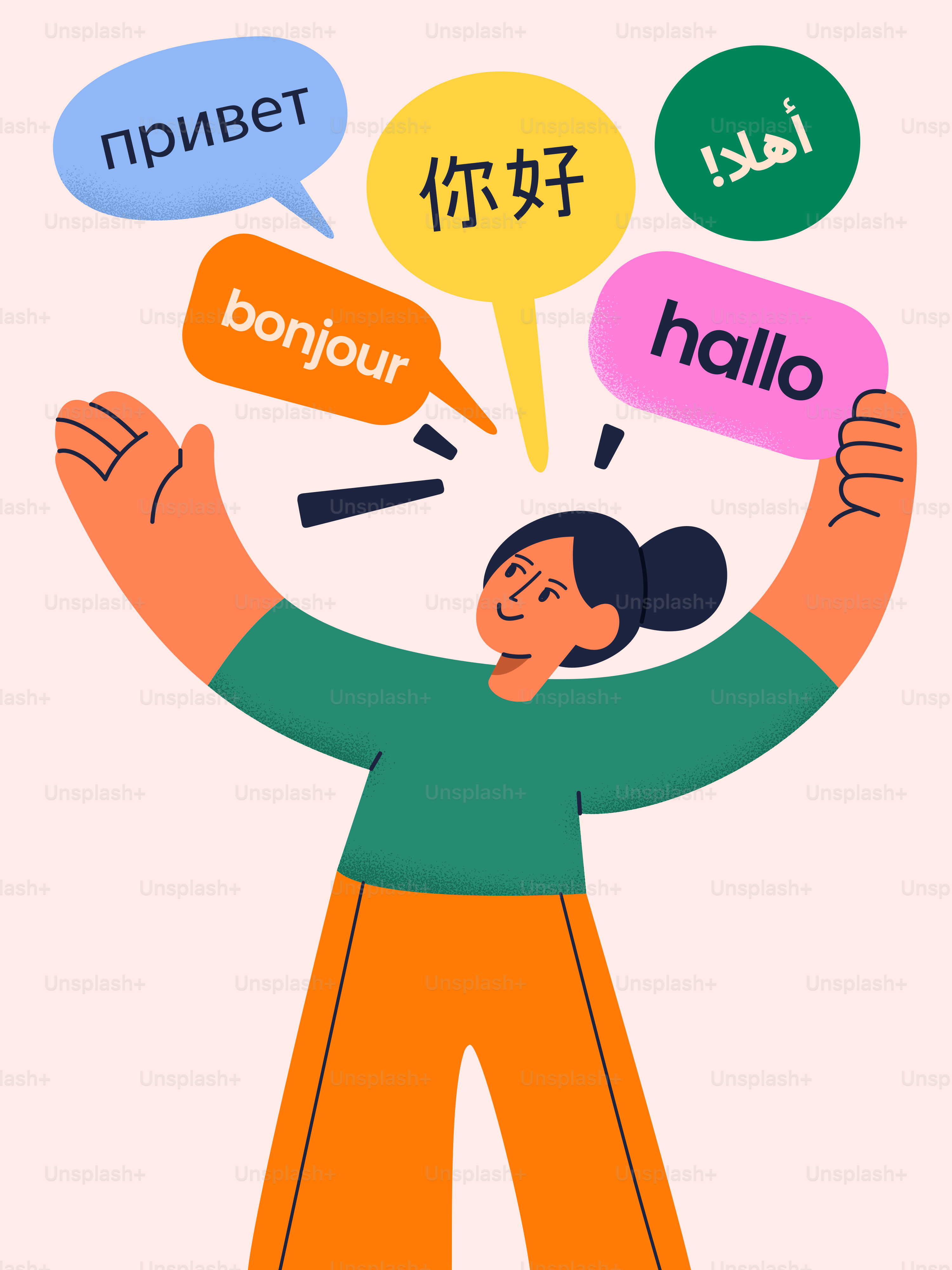 Person with greetings in multiple languages vector – Woman Image on ...