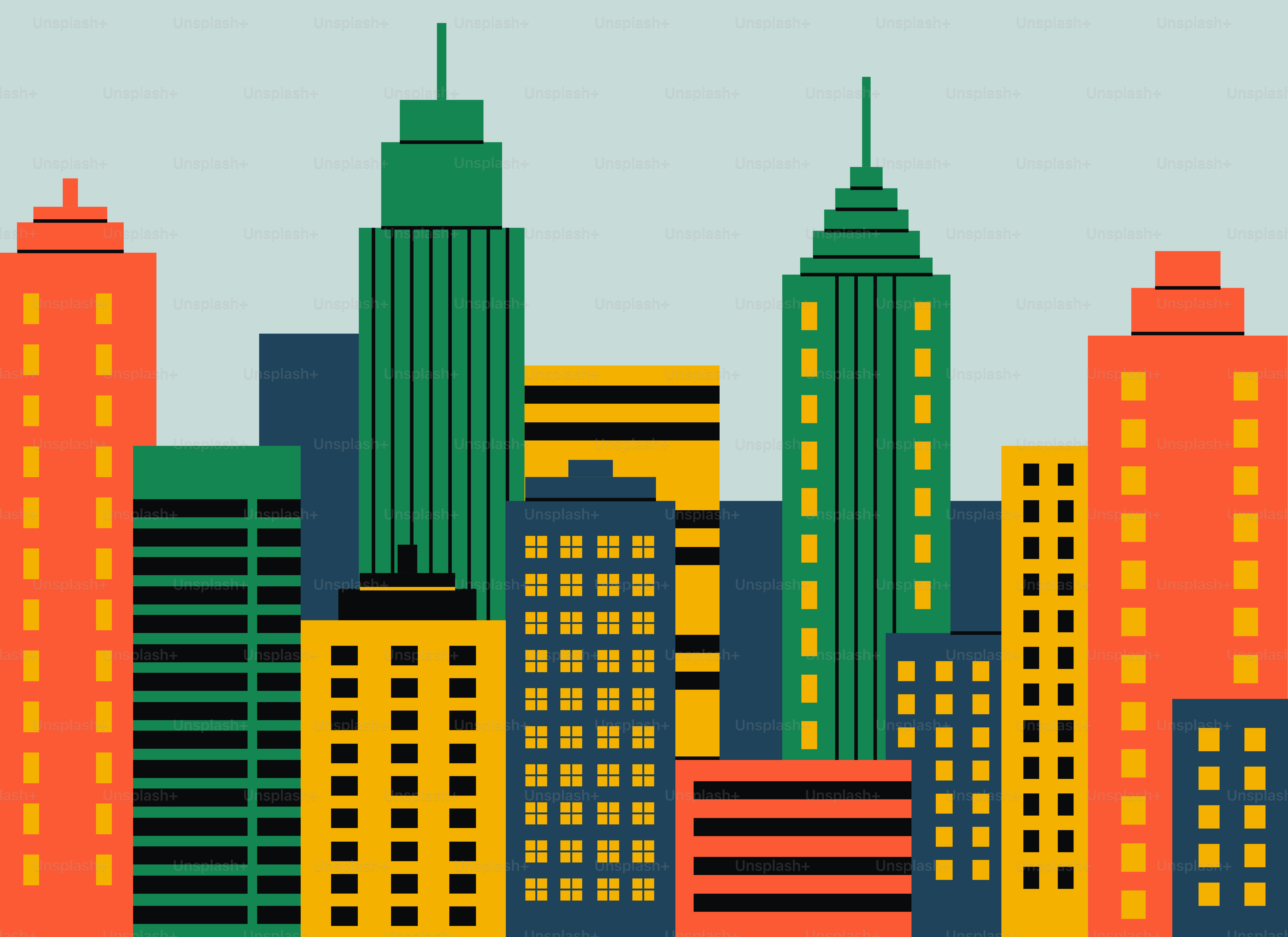 Colorful buildings in a stylized cityscape