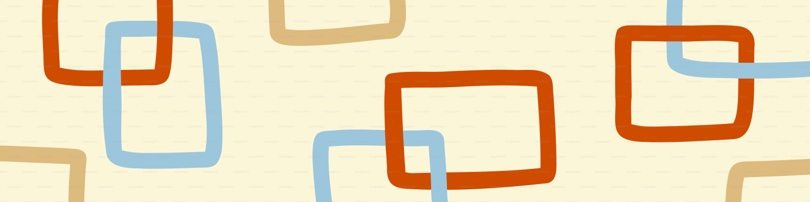 Abstract pattern of overlapping squares in cream, blue, and orange.