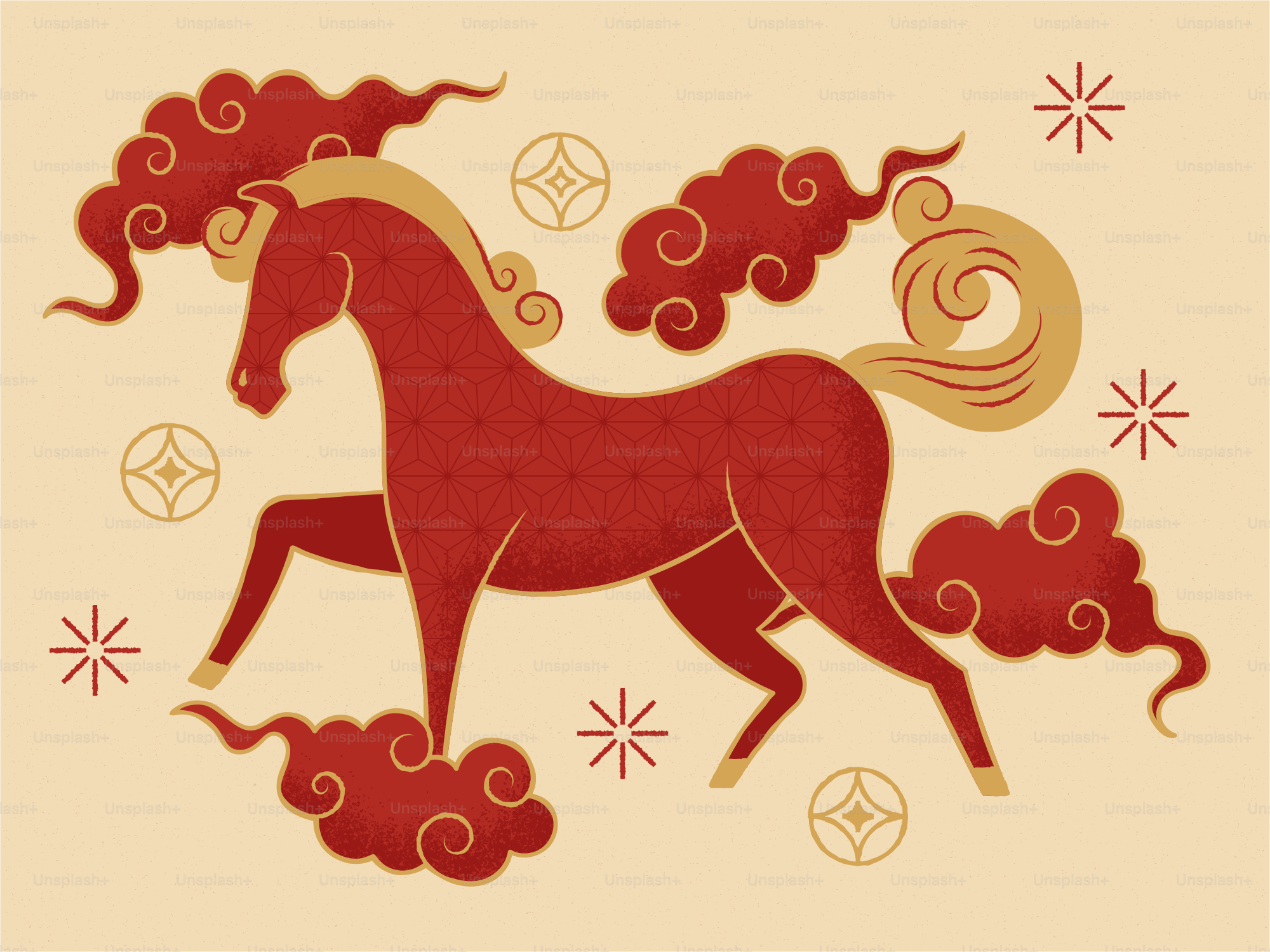 A red horse with a golden mane and tail.