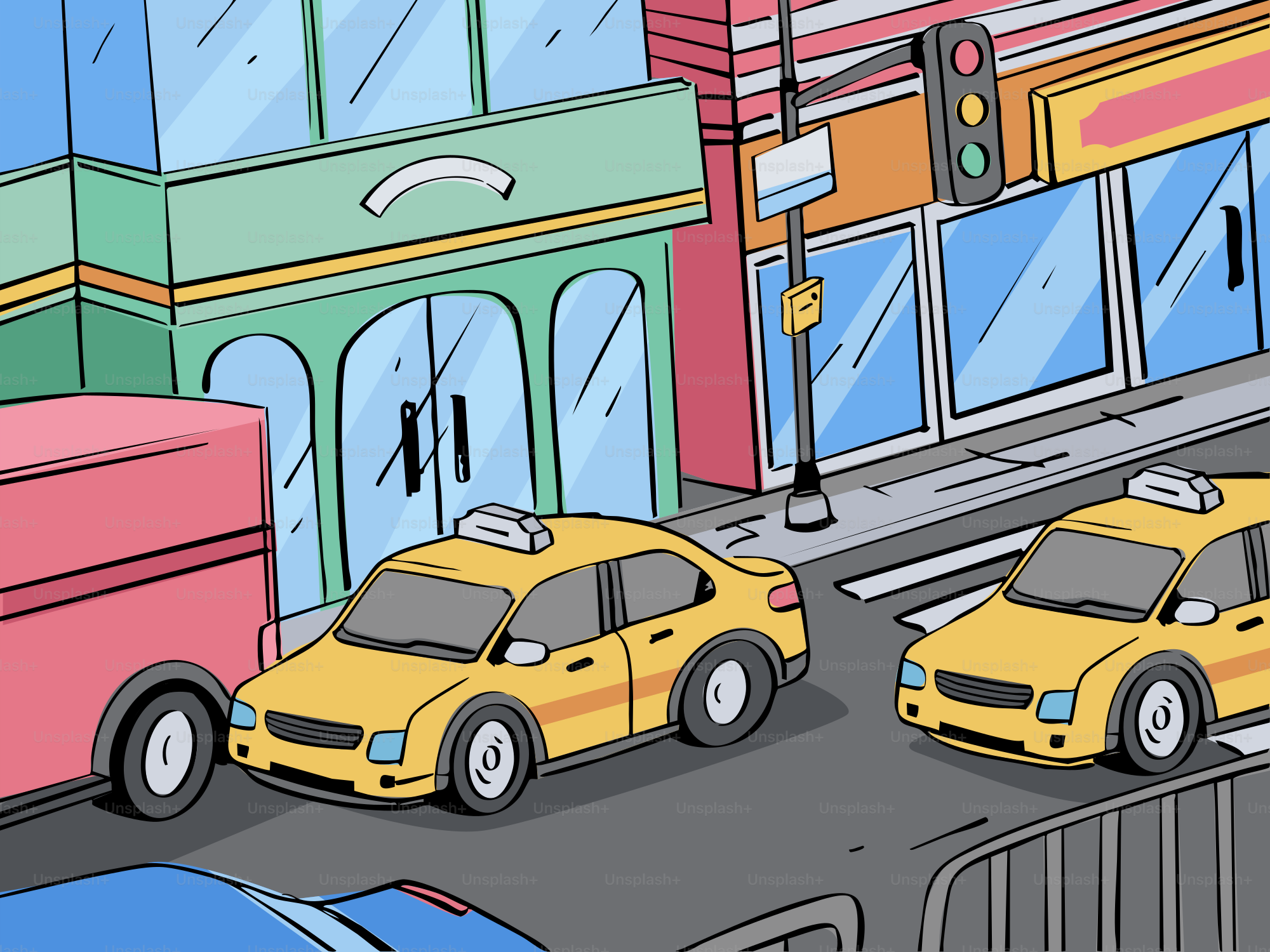 Gelbe Taxis auf einer Stadtstraße